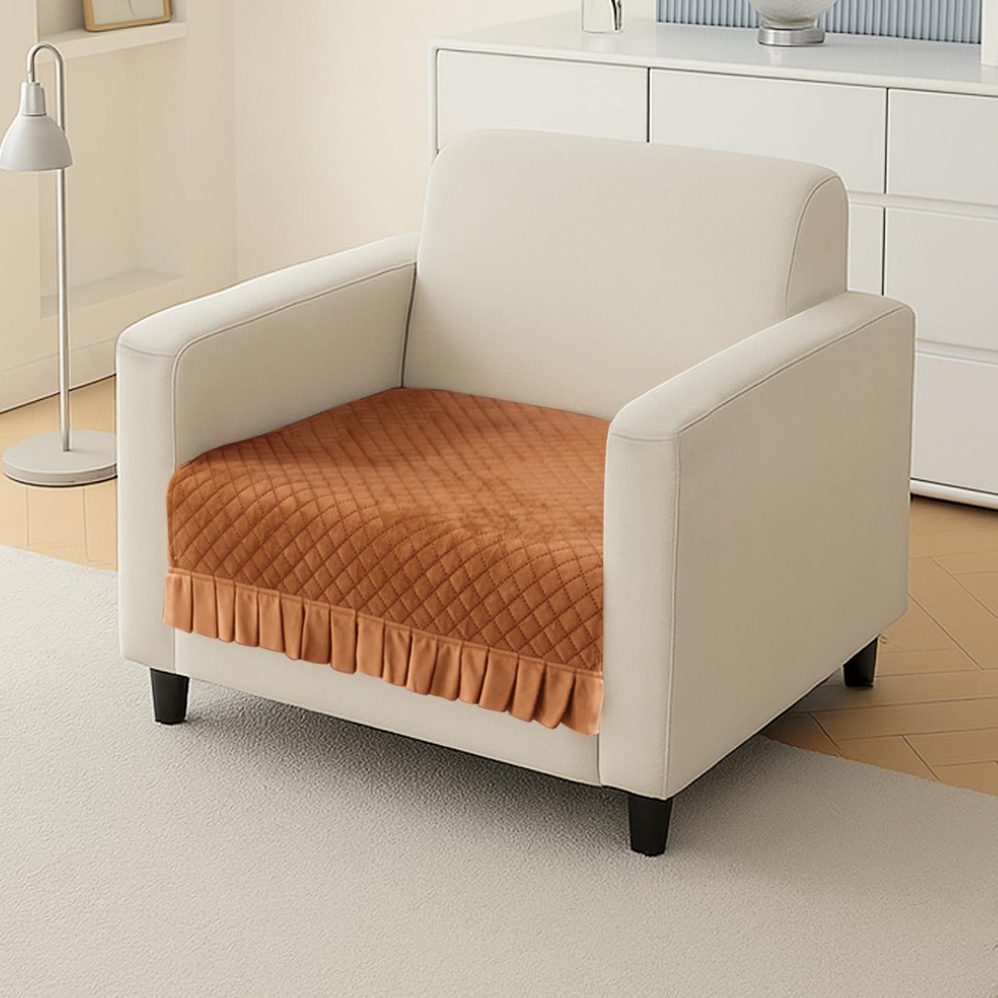 Holland Velvet Sofa Cover Seat Mat with Frill for 1/2/3 - Seater, Copper