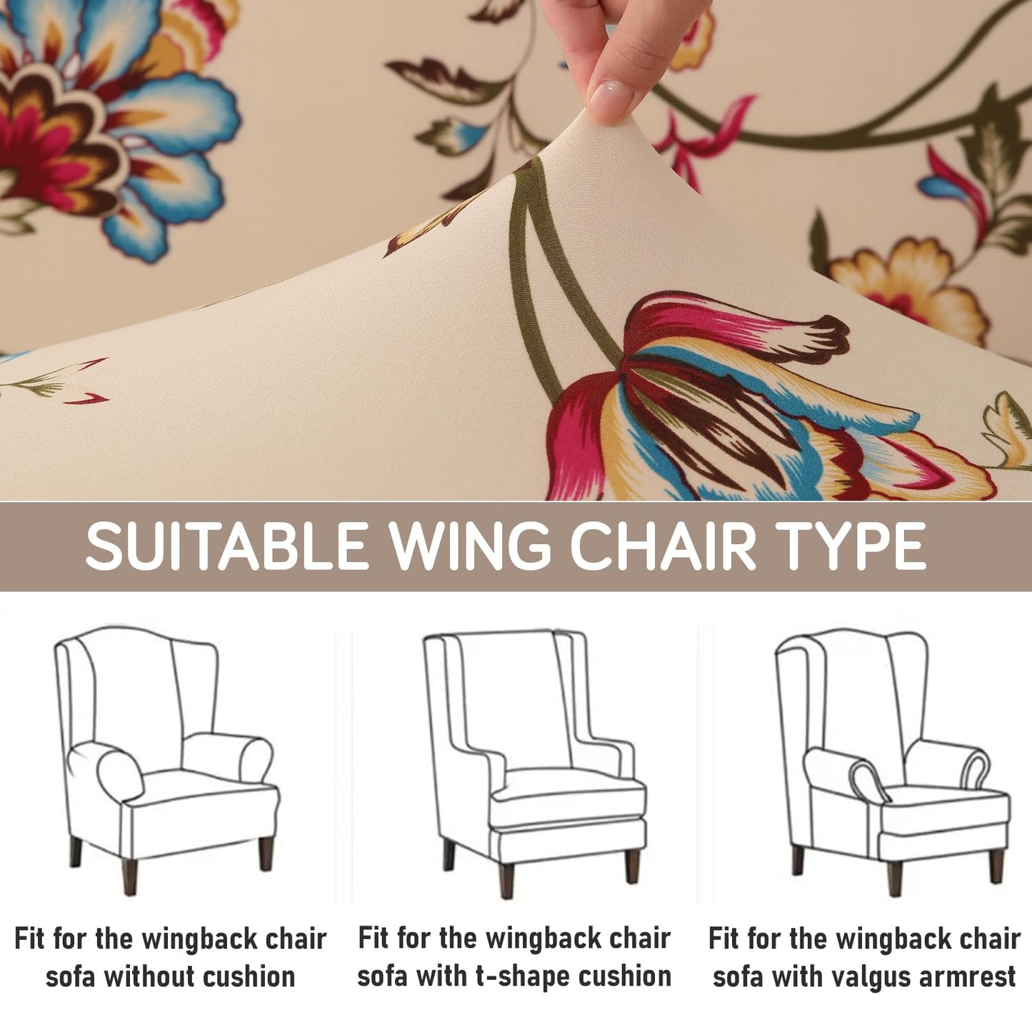 Beach Beige Dahlia Stretchable Chair Cover for Wingback Chair