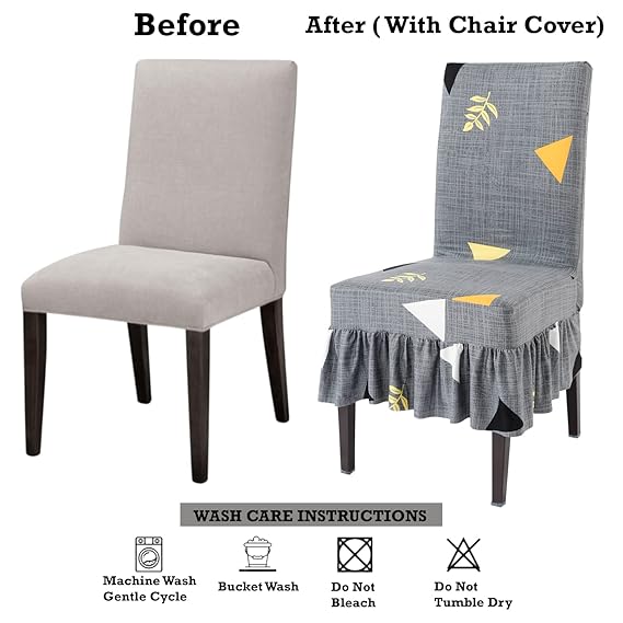 Elastic Stretchable Dining Chair Cover with Frill, Grey Triangle