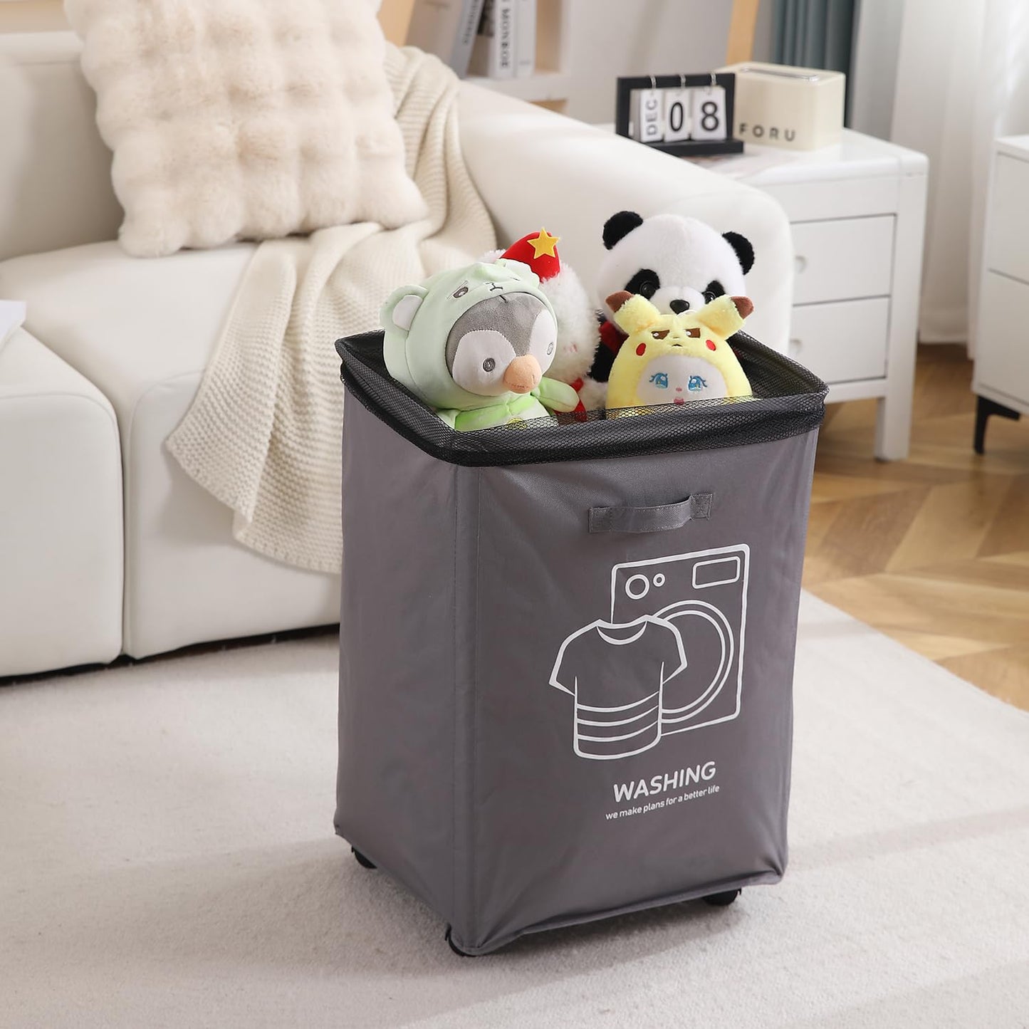 Laundry Basket Bag with Wheels Hamper, Grey