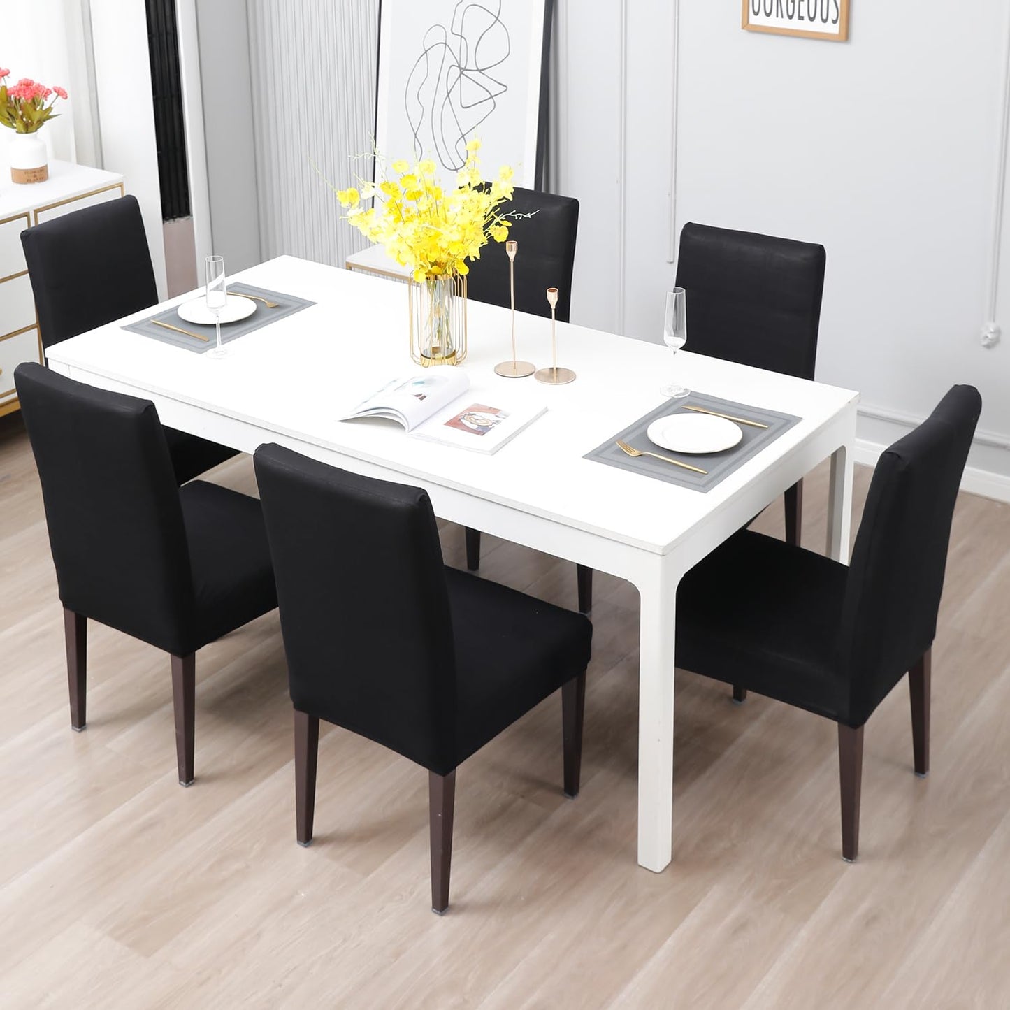 Elastic Stretchable Water Resistant Dining Chair Cover, Black