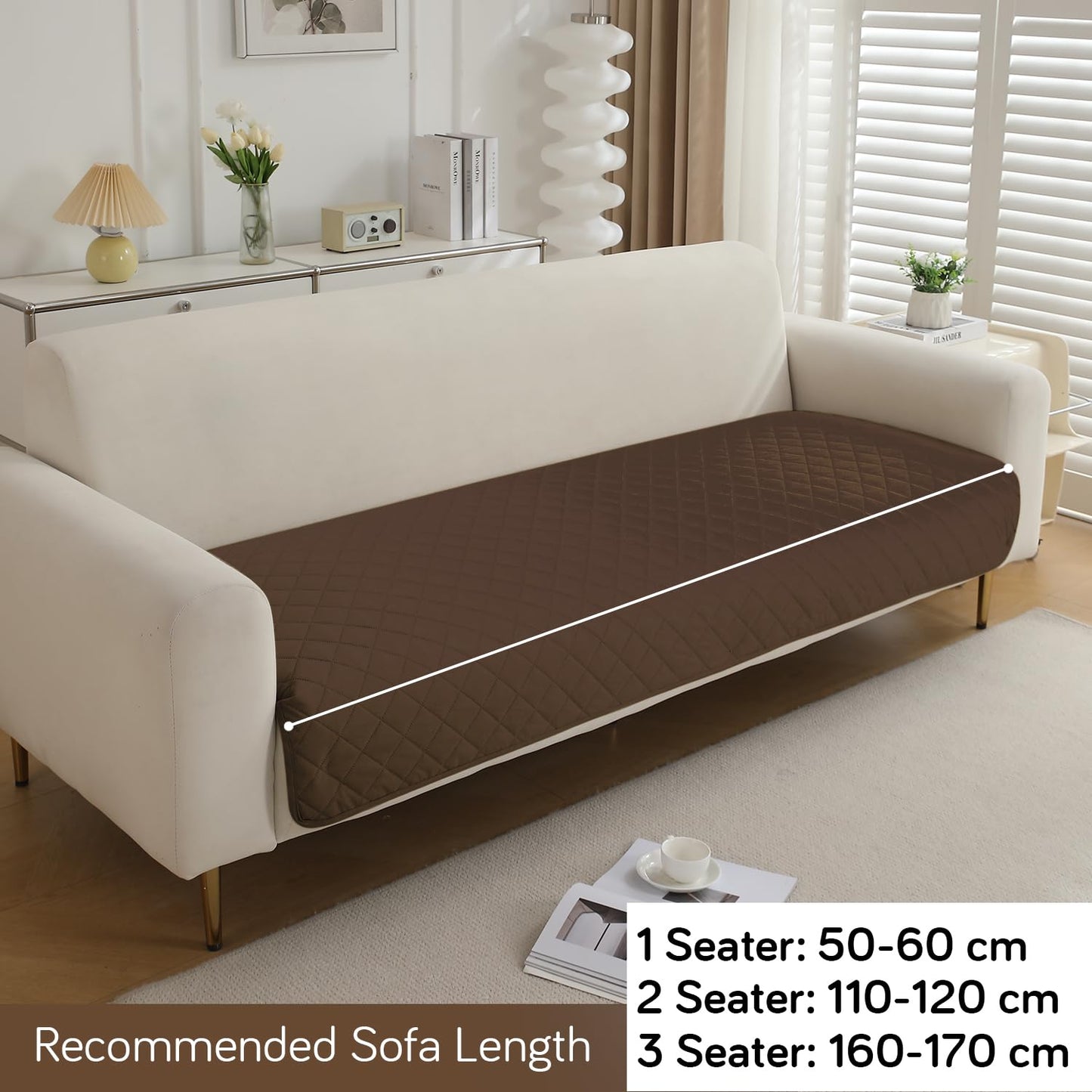 Waterproof Anti-Slip Quick Dry Sofa Seat Mat for 1/2/3 Seater, Brown