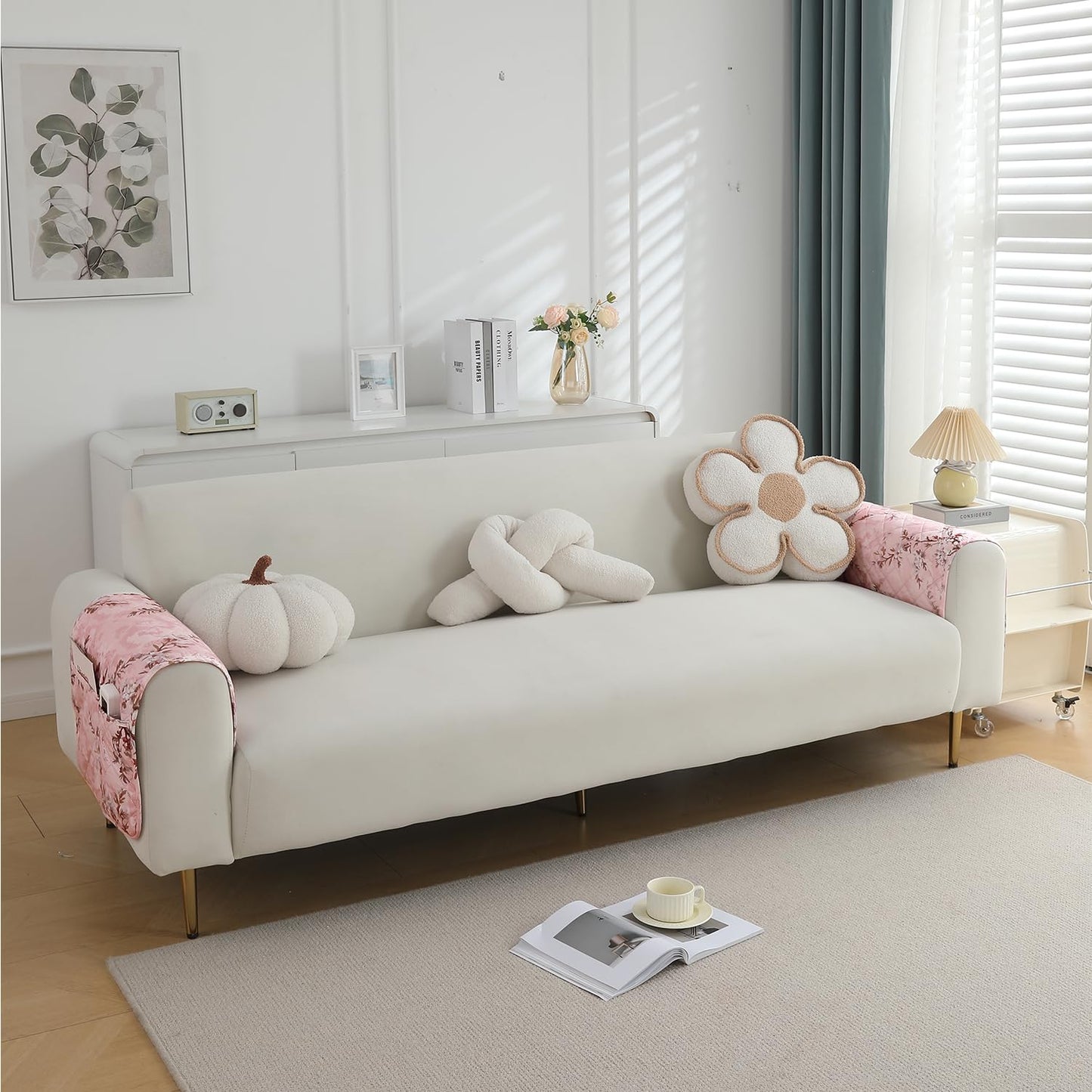 Quilted, Waterproof and Anti-Slip Sofa Cover Mat, Blossom Flower Pink