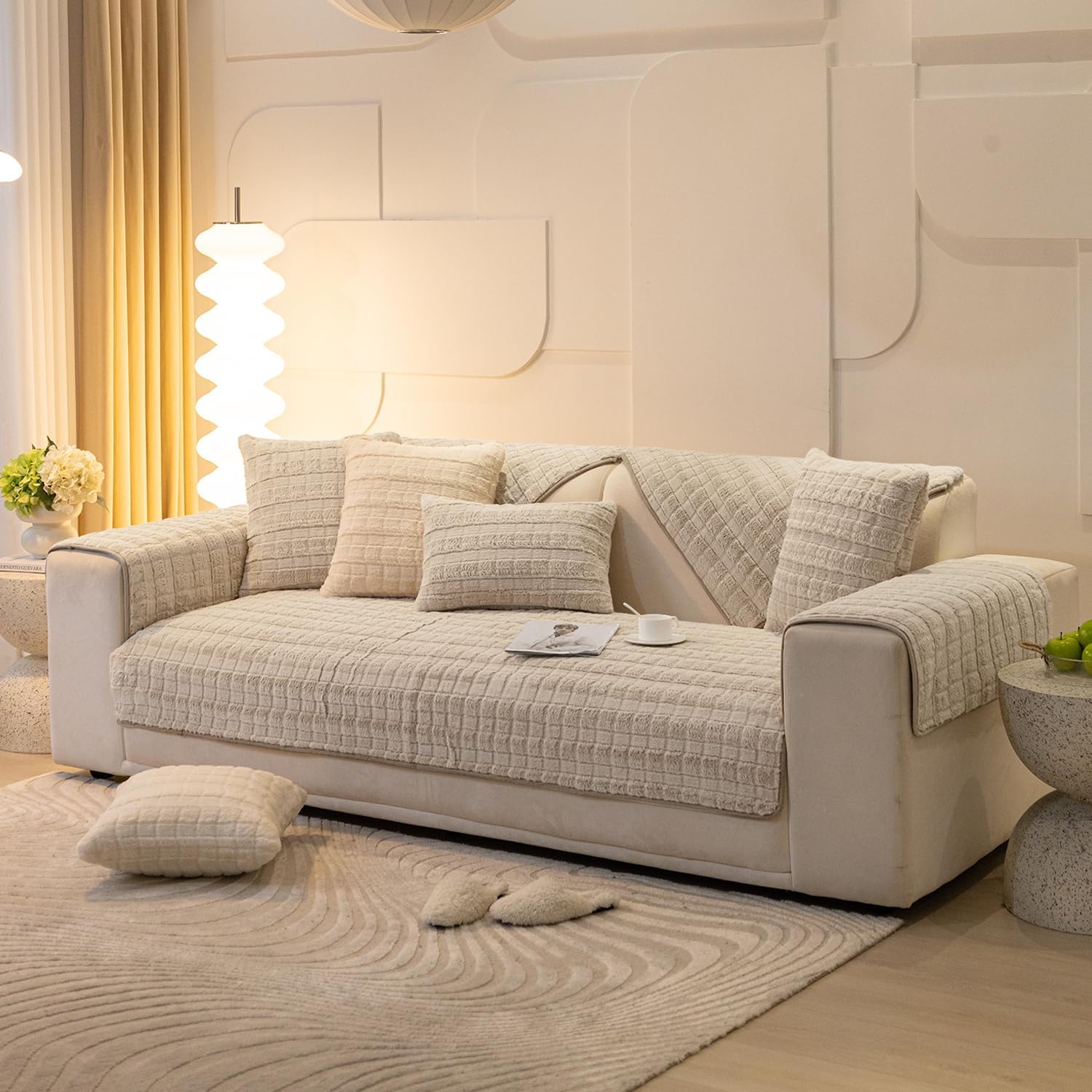 Buy cozy Beige Colour Zippered Plush Sofa Cushion Covers for Luxury Look