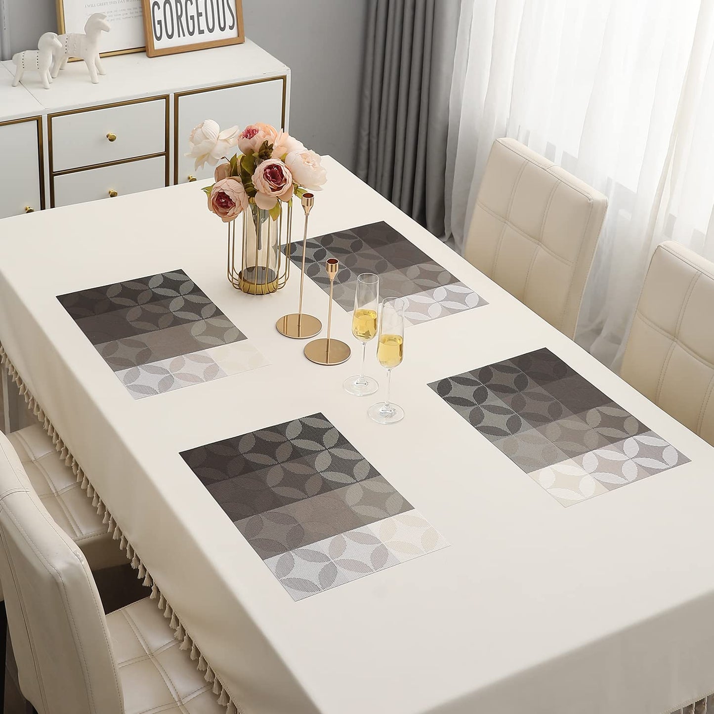 PVC Dining Table Mats, Geometric Grey