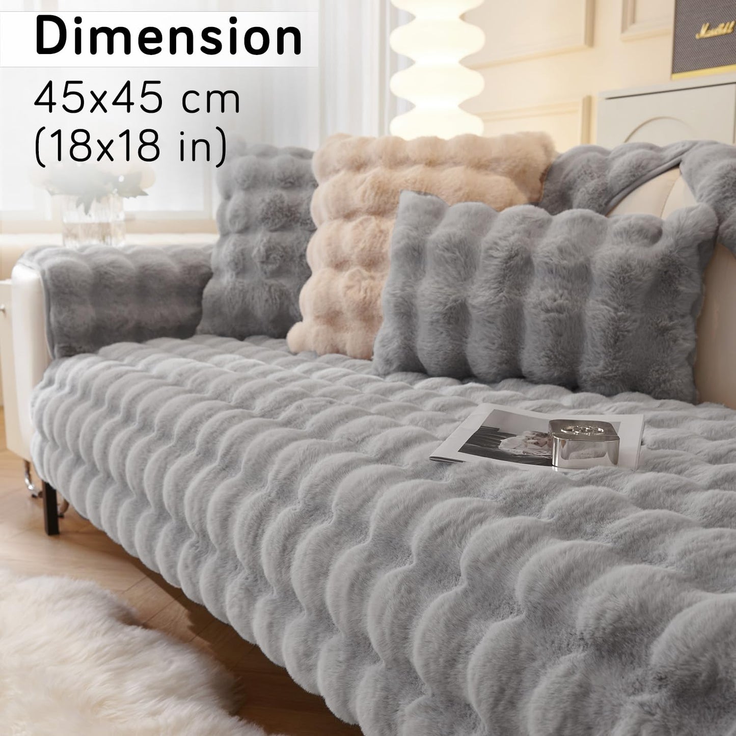 Buy cute Cool Grey colour Zippered faux rabbit fur Sofa Pillow Covers