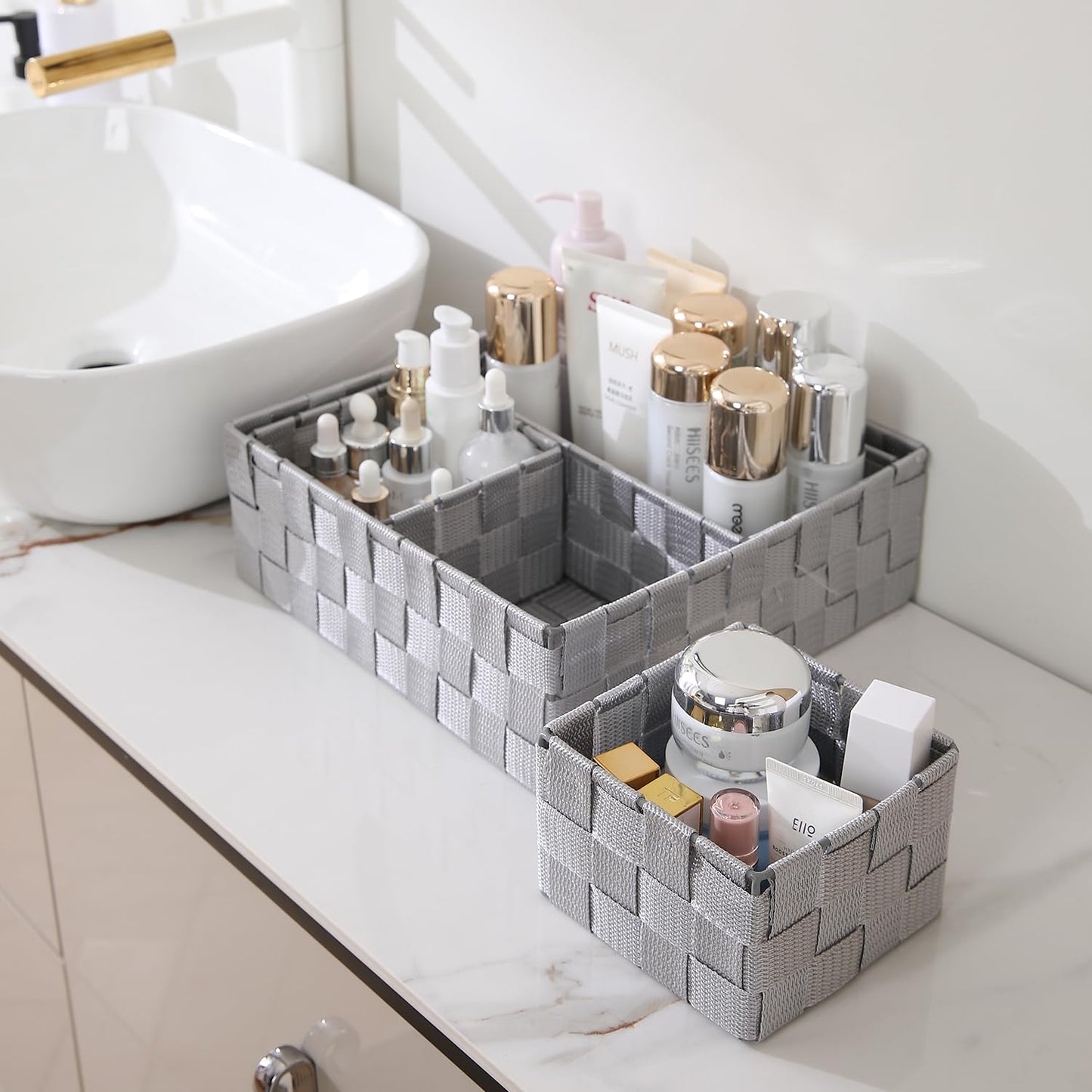 Nylon Storage Basket Desk Organizer, Grey