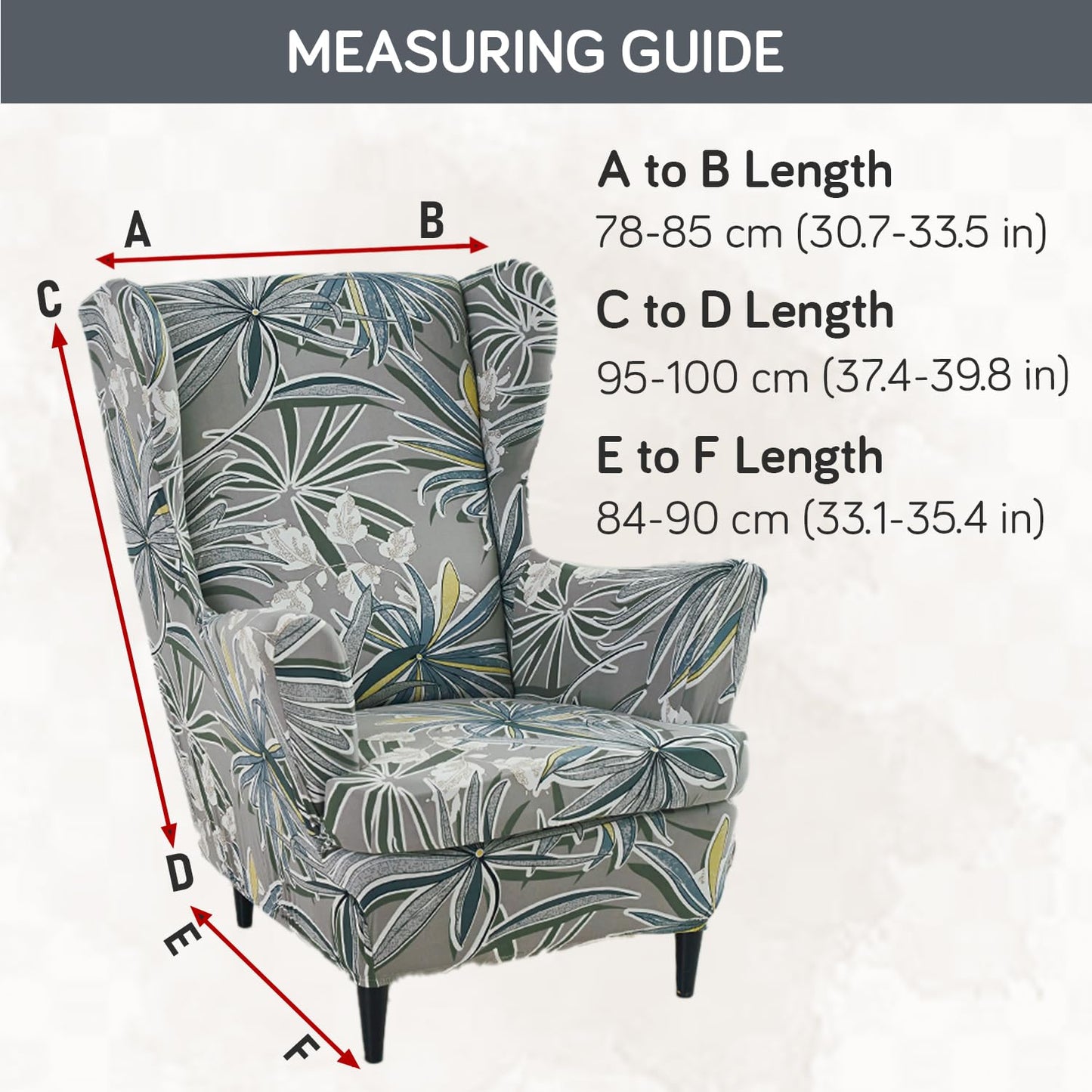 Frost Grey Marginata Stretchable Chair Cover for Wingback Chair size guide