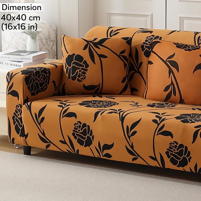 Waterproof & Quick-Dry Quilted Sofa Cover with Pockets on Armrest and Cushion Cover, Copper Brown Floral