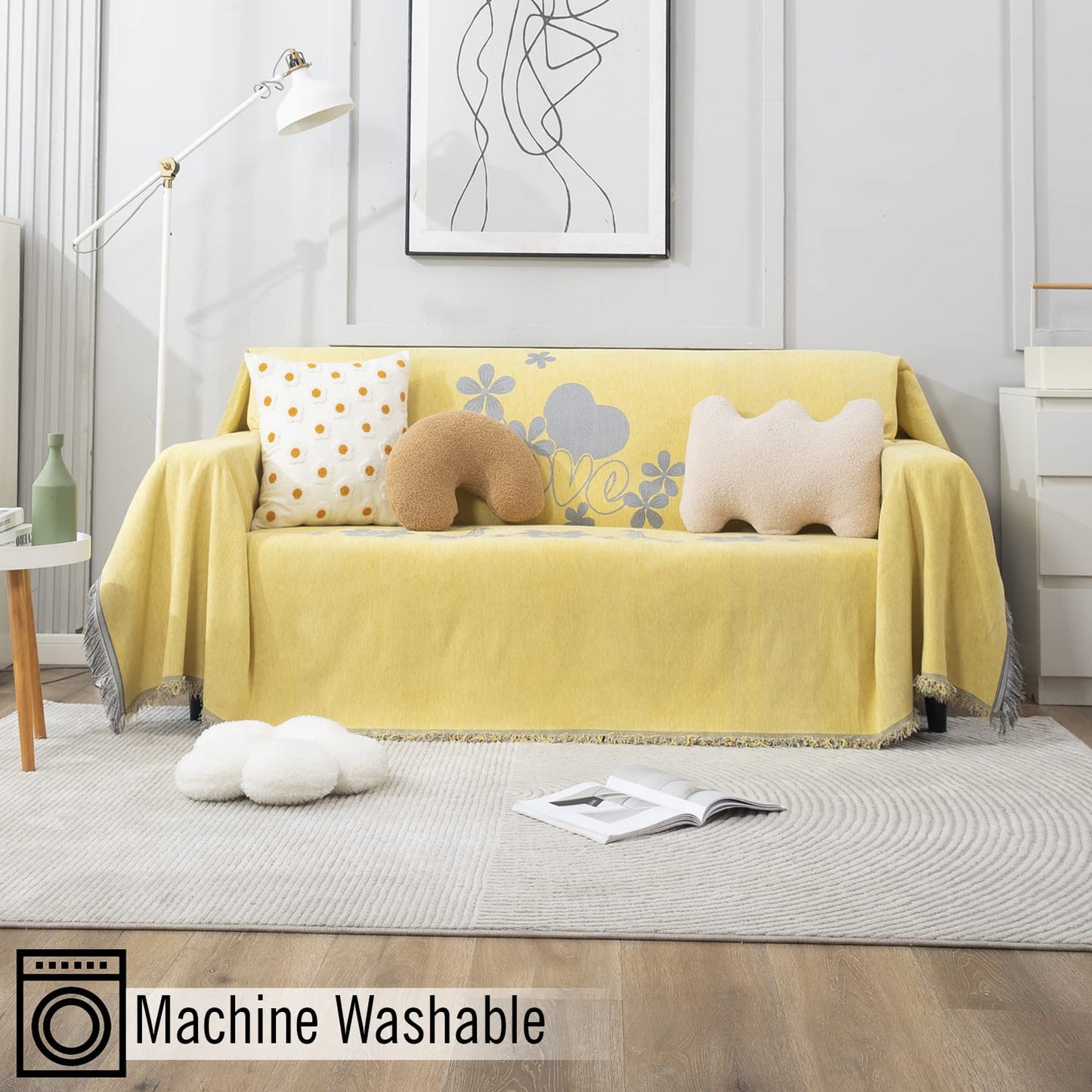 Yellow Nature Chenille Sofa Throw Blanket | 1/2/3 Seater Couch Throw