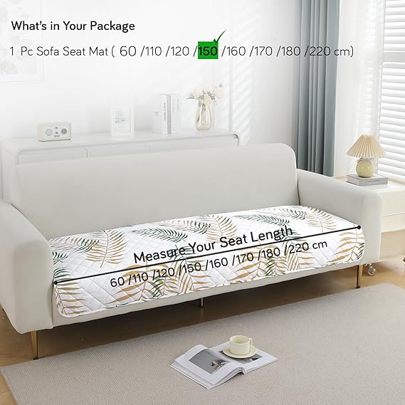 Quilted, Waterproof and Anti-Slip Sofa Cover Mat, Palm Leaves Forest Green