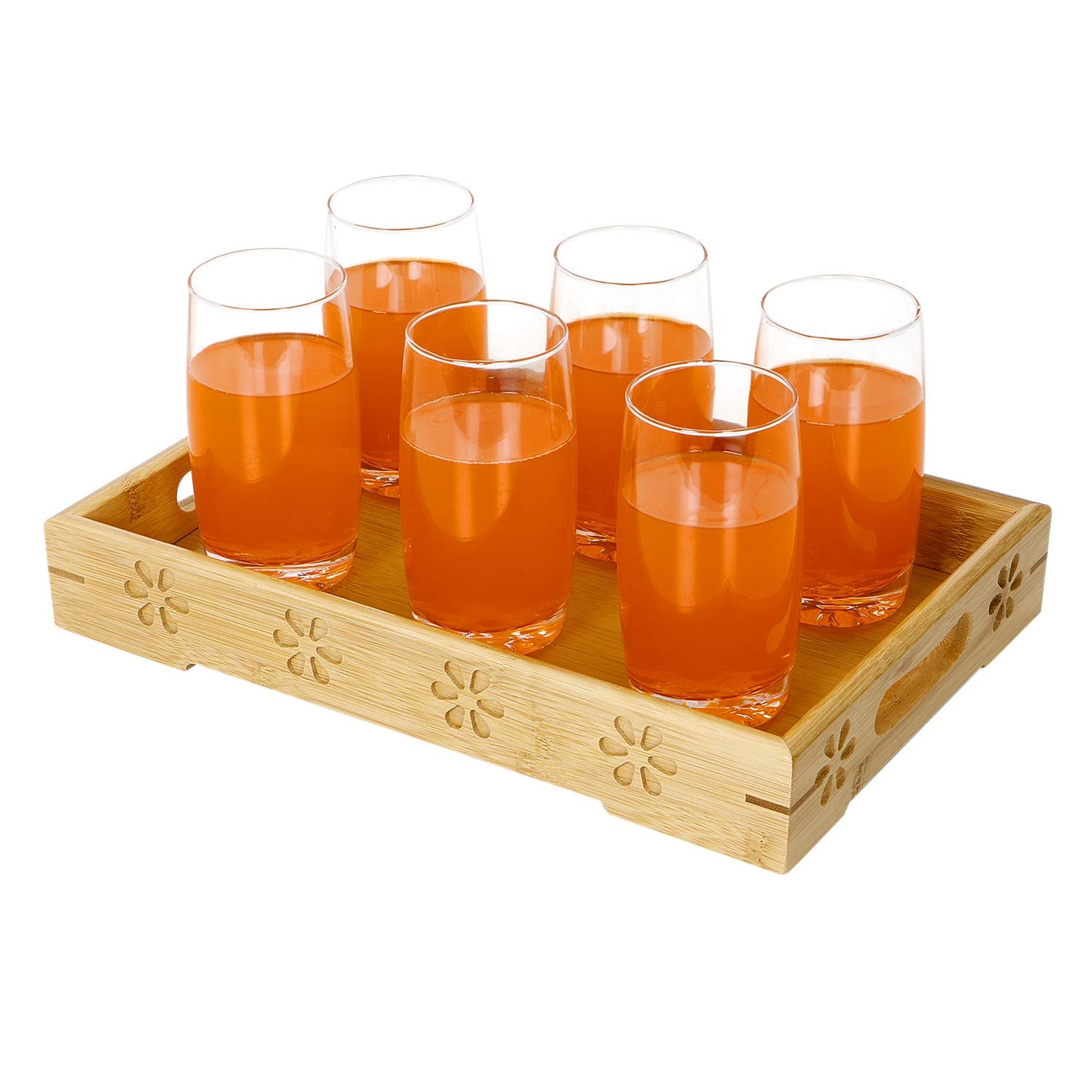 Wooden Bamboo Dining Kitchen Serving Tray with Handles, Set of 2
