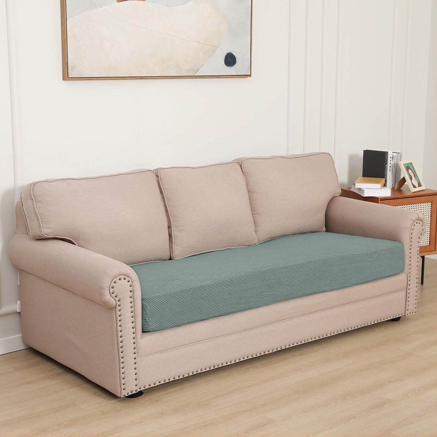 Stretchable Thick Jacquard Textured Seat Cushion Cover for 1/2/3 Seaters / Pieces for Sofa, Green