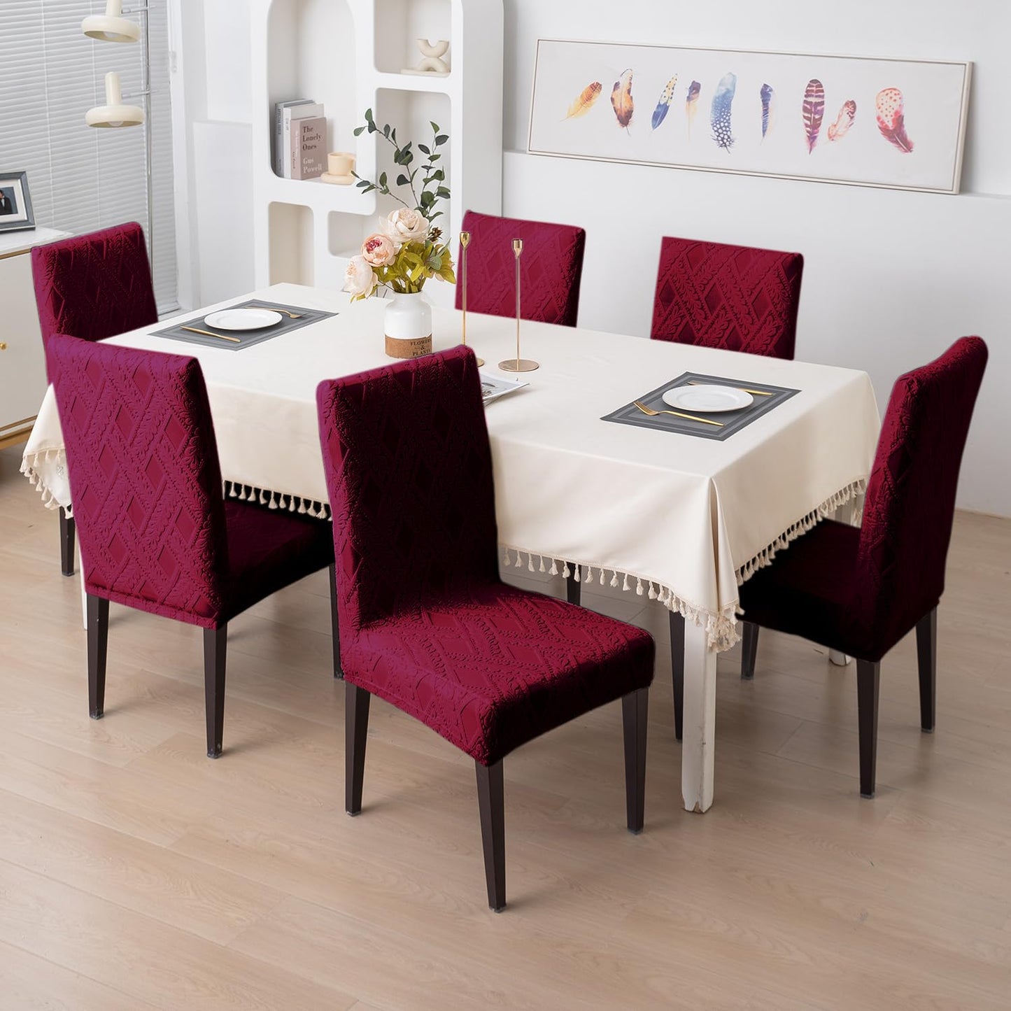 Chair Cover Set of 1/2/4/6, 190 GSM Jacquard, Maroon