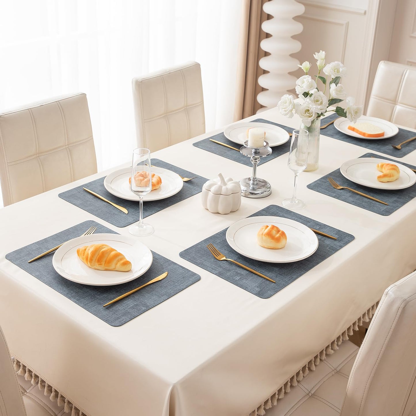 Premium Faux Leather Dining Table Mats, Blue