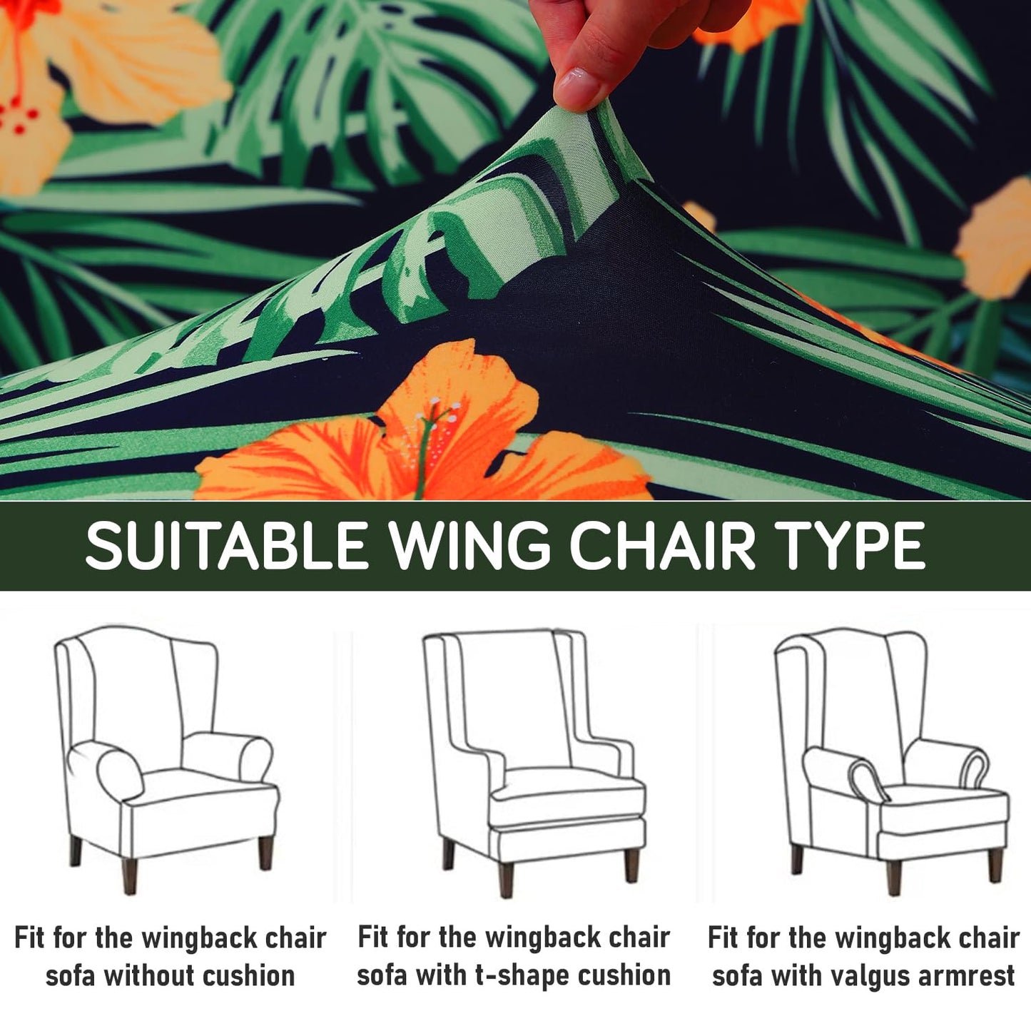 Sea Green hibiscus Stretchable Chair Cover for Wingback Chair