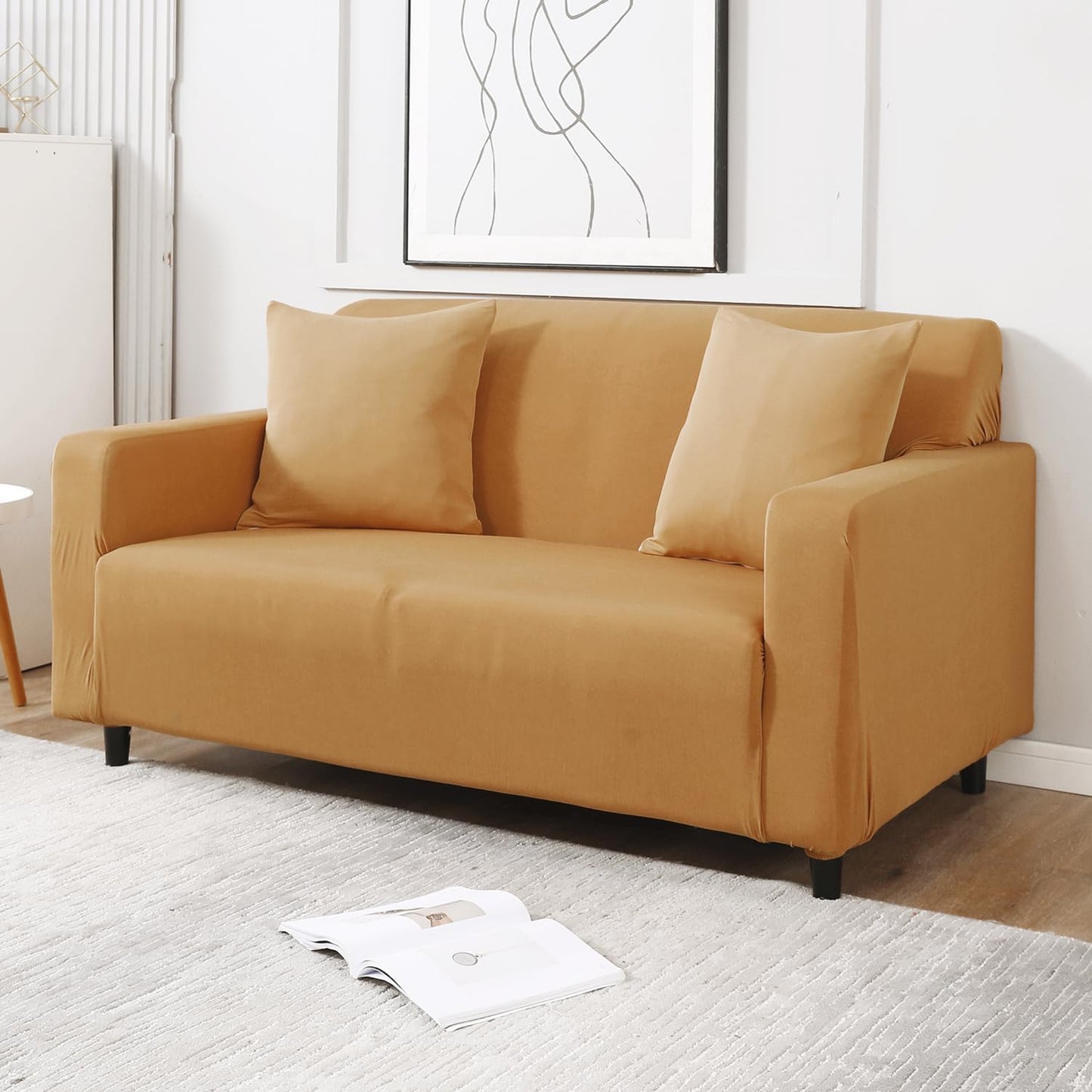 Sand Brown stretchable two seater sofa cover
