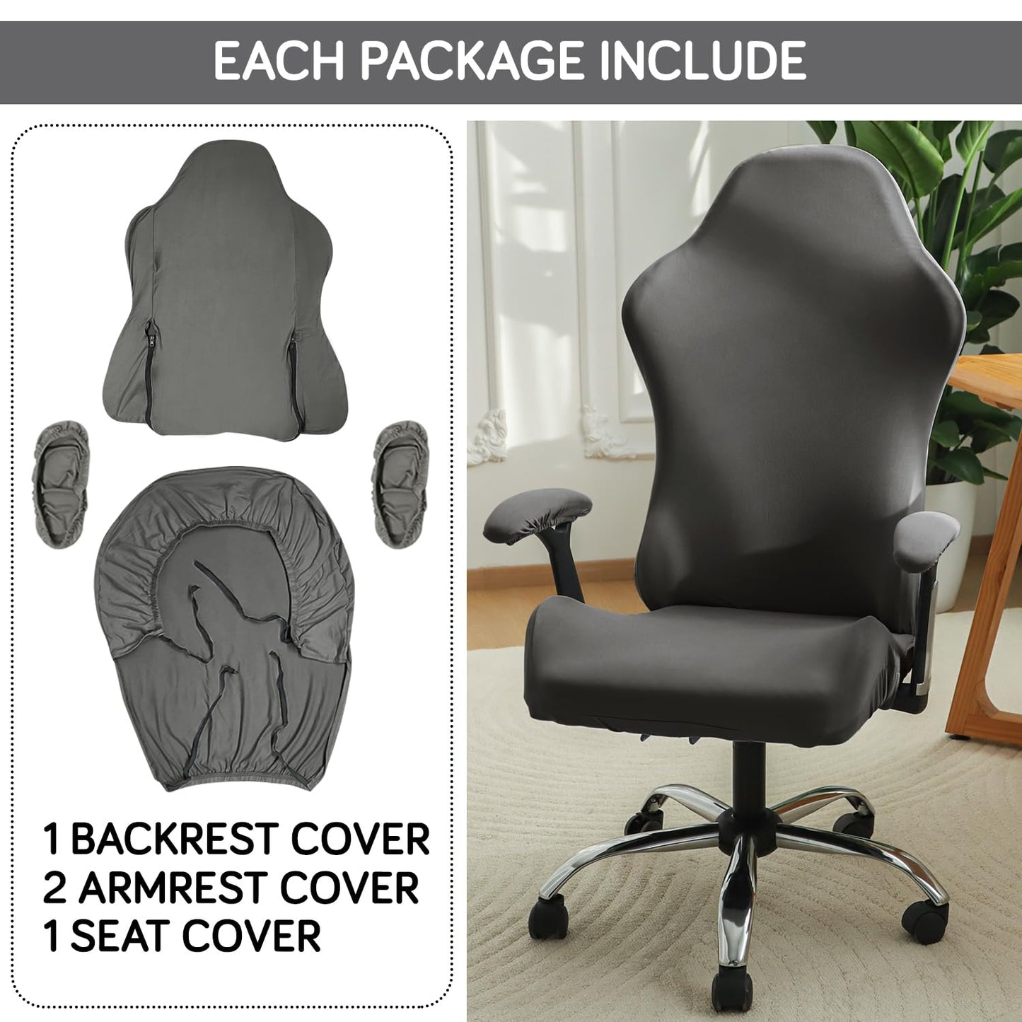 Gaming Stretchable Chair Cover for Computer Rotating Chair, Grey