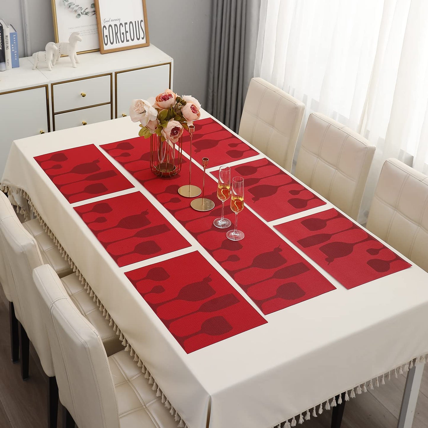 PVC Dining Table Mats, Cherry Red