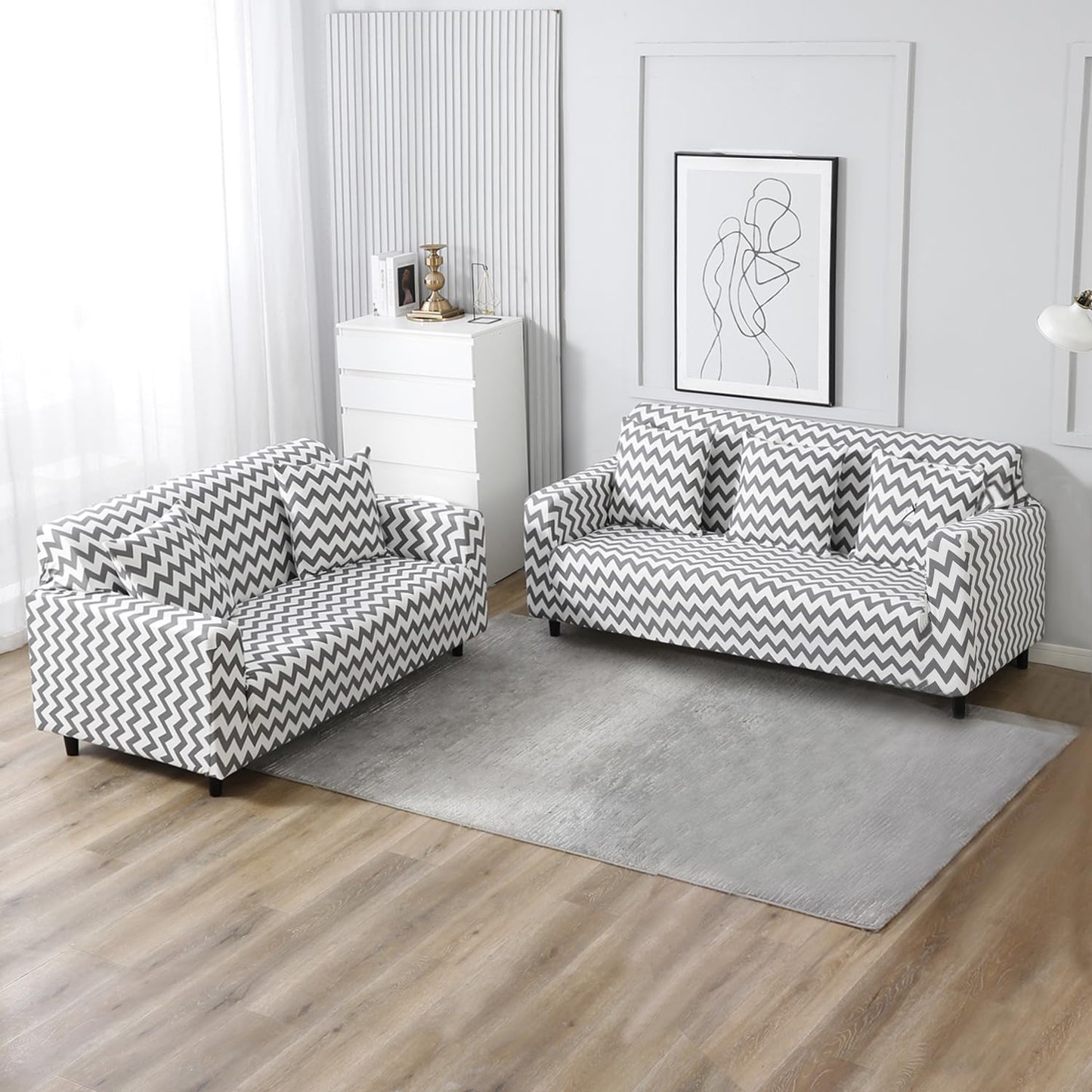 Elastic Stretchable Printed Sofa Cover, Grey Chevron