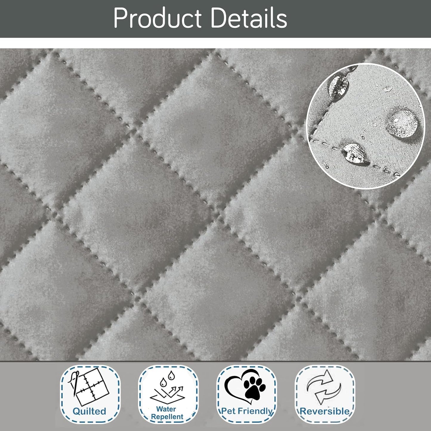 HOKIPO Quilted Reversible One Piece L Shape 4/5/6 Seater Sofa Cover Mat, Light Grey