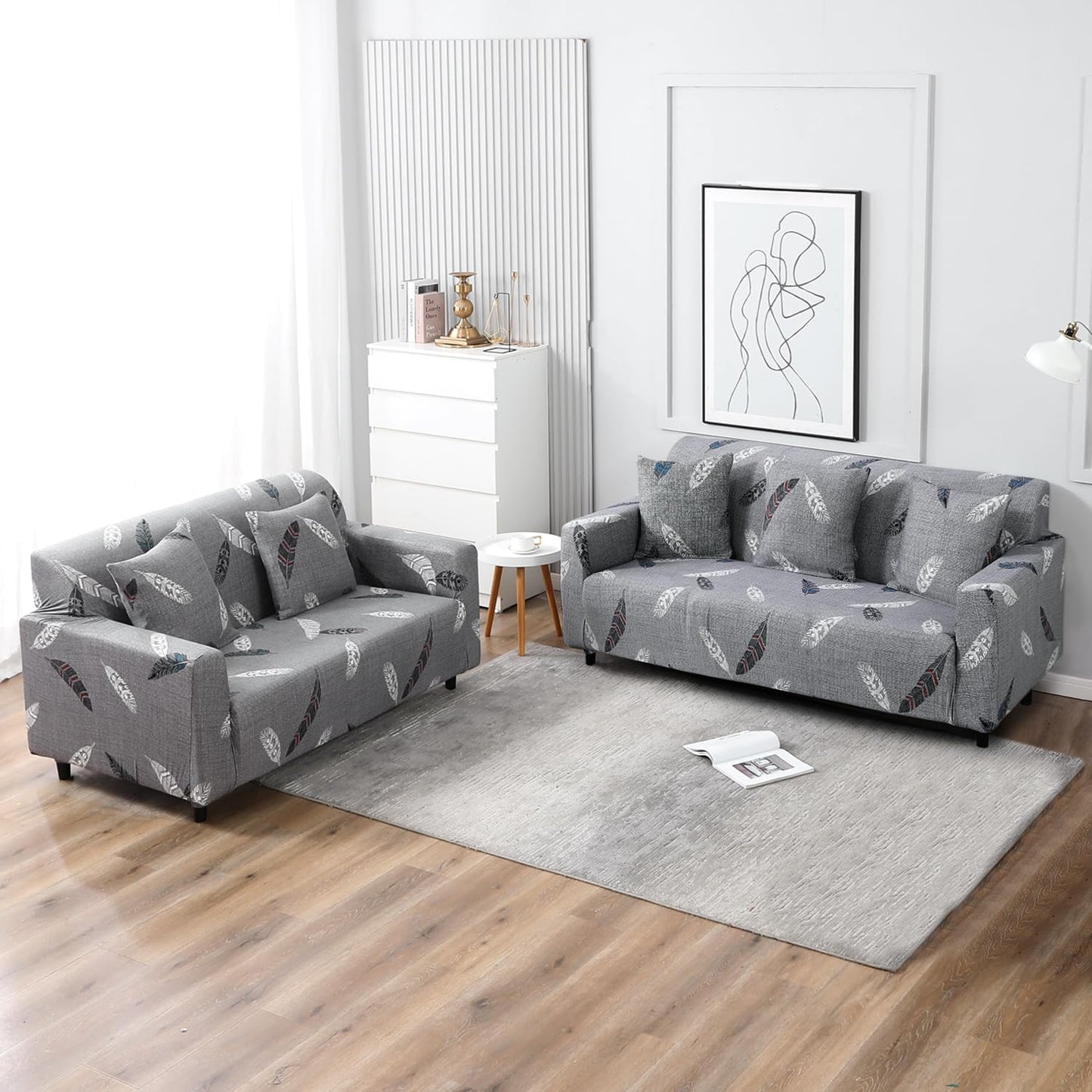 Elastic Stretchable Printed Sofa Cover, Grey Feather