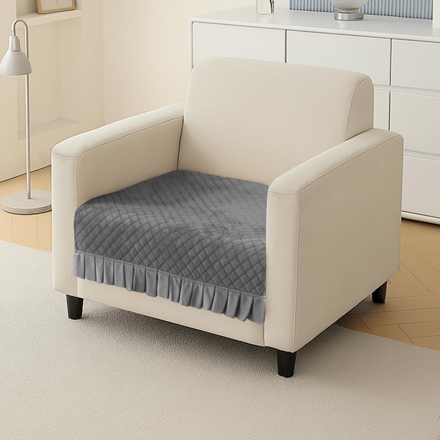 Holland Velvet Sofa Cover Seat Mat with Frill for 1/2/3 - Seater, Grey