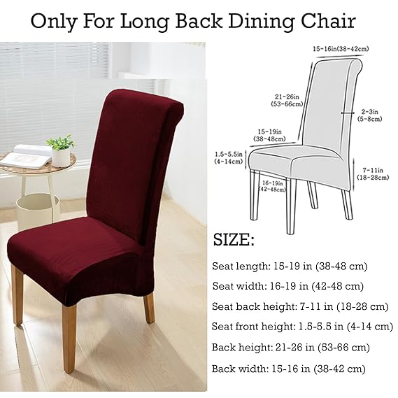 Elastic Stretchable Premium Velvet Long Back Dining Chair Cover, Rustic Brown