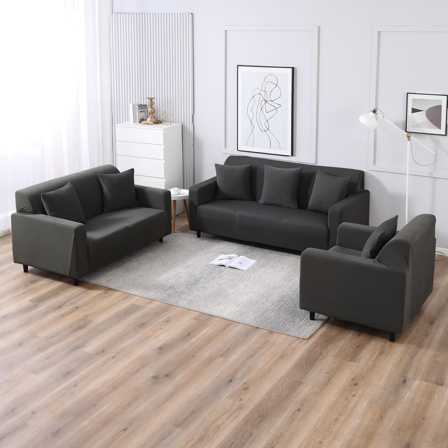 HOKIPO Stretchable Pack of 2 Plain Cushion Cover 16x16 inch,Dark Grey