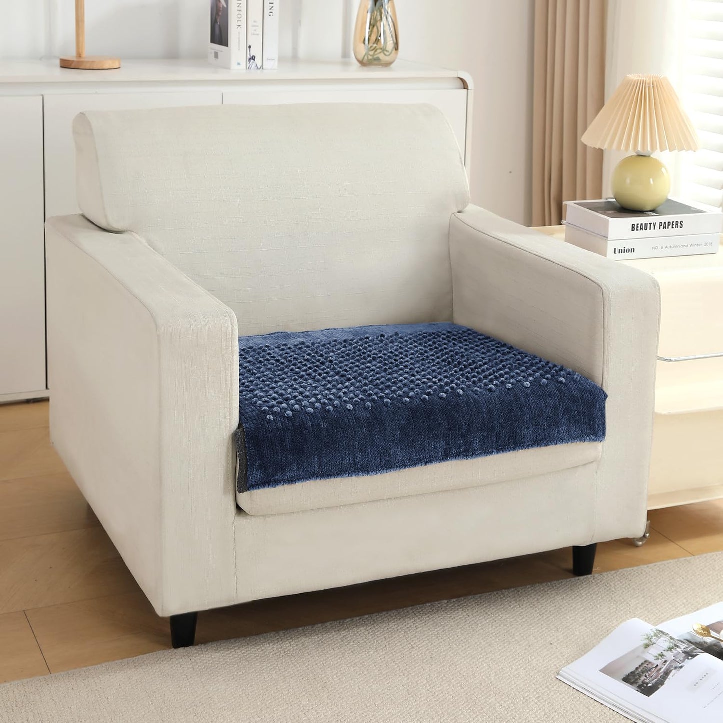 Handloom Made Thick Poly Velvet Reversible Sofa Mat for 1/2/3 Seater, Anchor Grey
