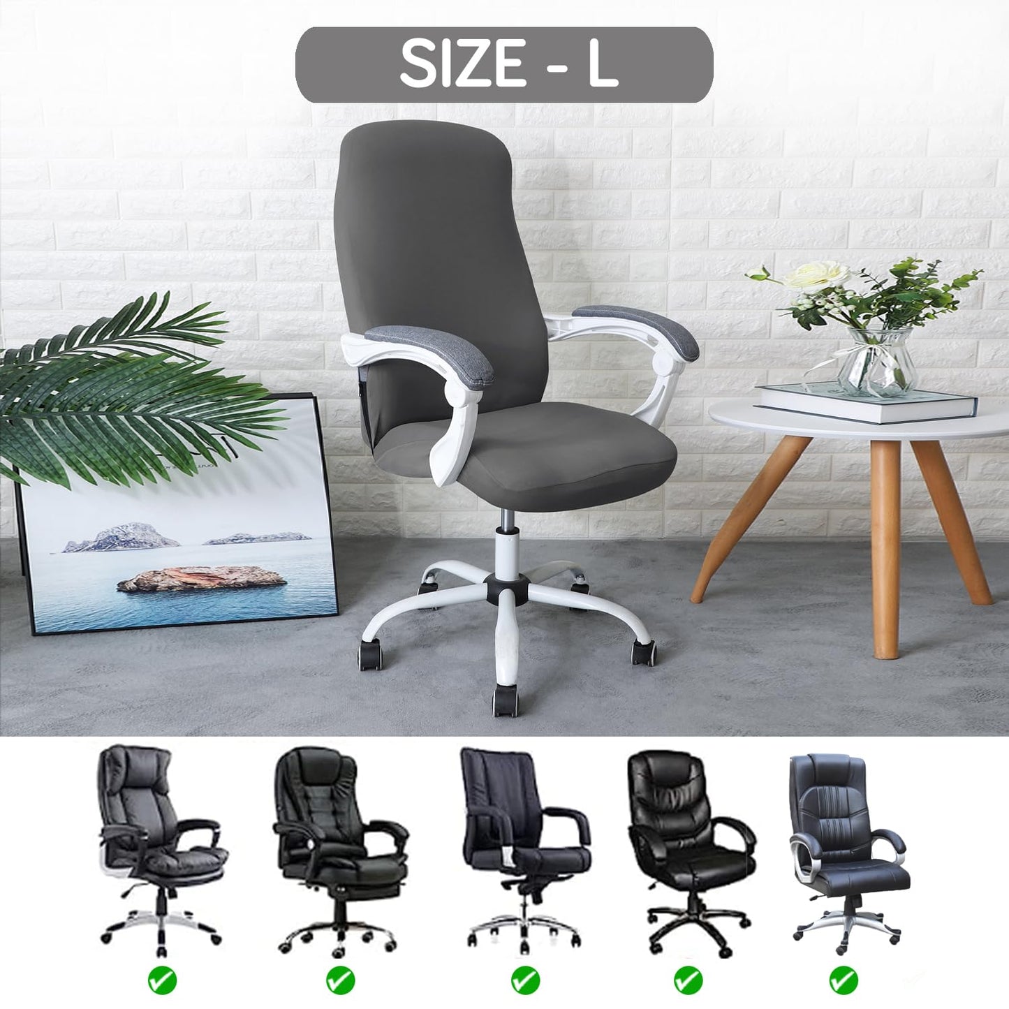 HOKIPO 140gsm Stretchable Office Chair Cover, Grey - Medium / Large
