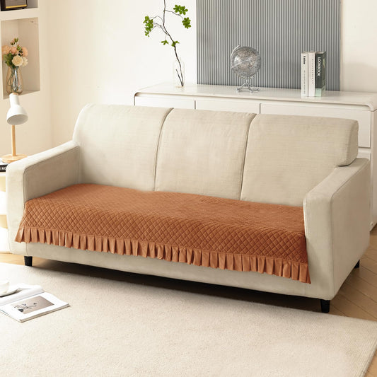 Holland Velvet Sofa Cover Seat Mat with Frill for 1/2/3 - Seater, Copper