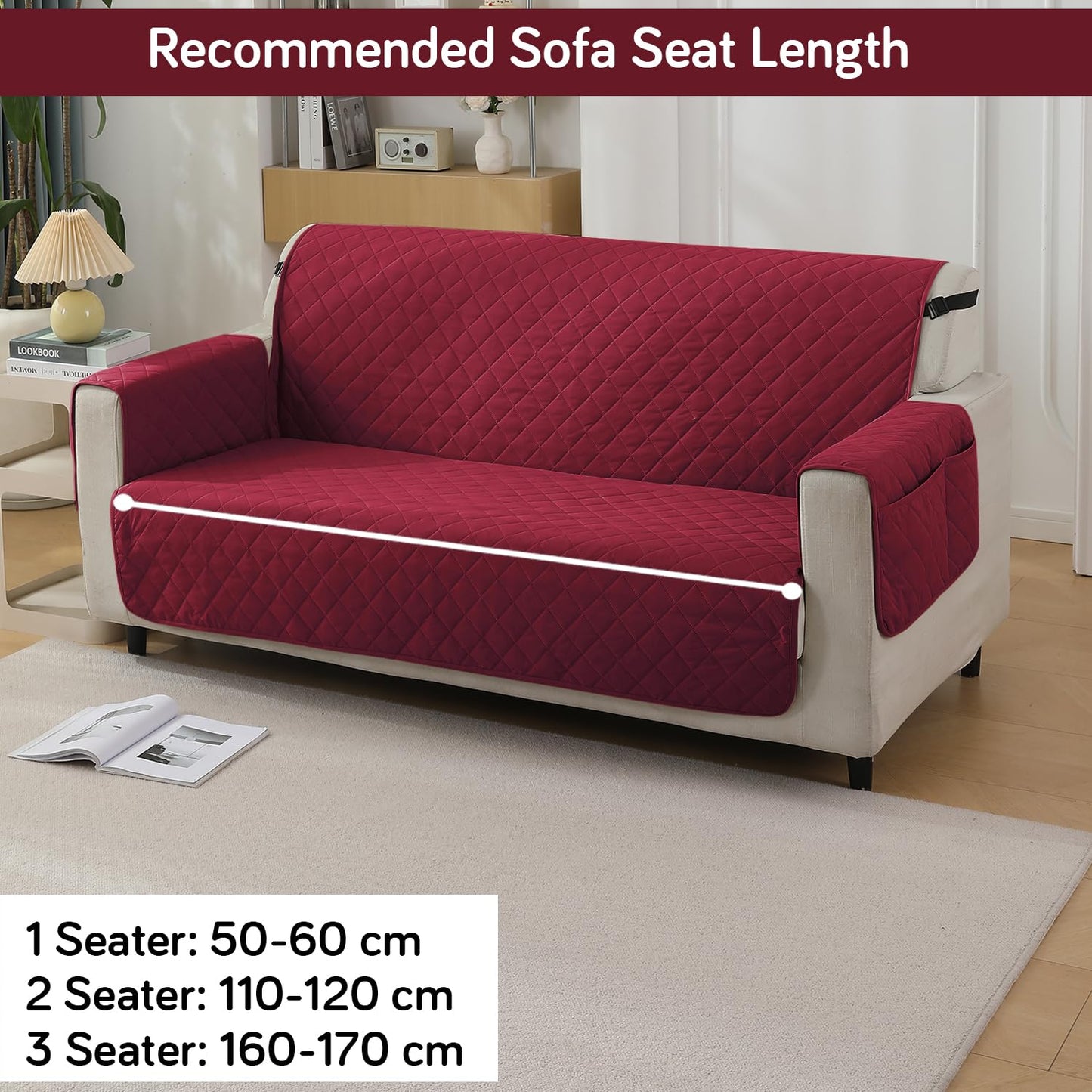 Quilted Waterproof Sofa Cover Mat with Pockets on Armrest Cover - Maroon