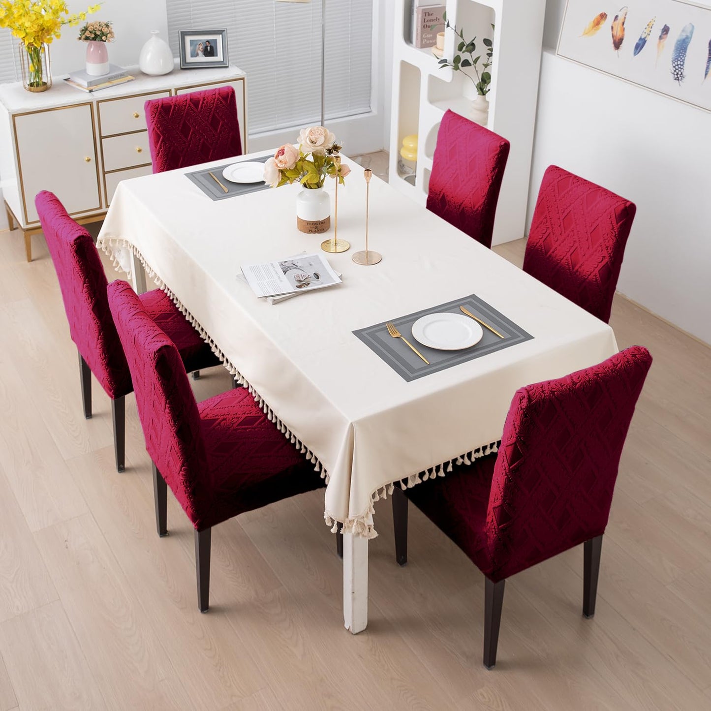Chair Cover Set of 1/2/4/6, 190 GSM Jacquard, Maroon