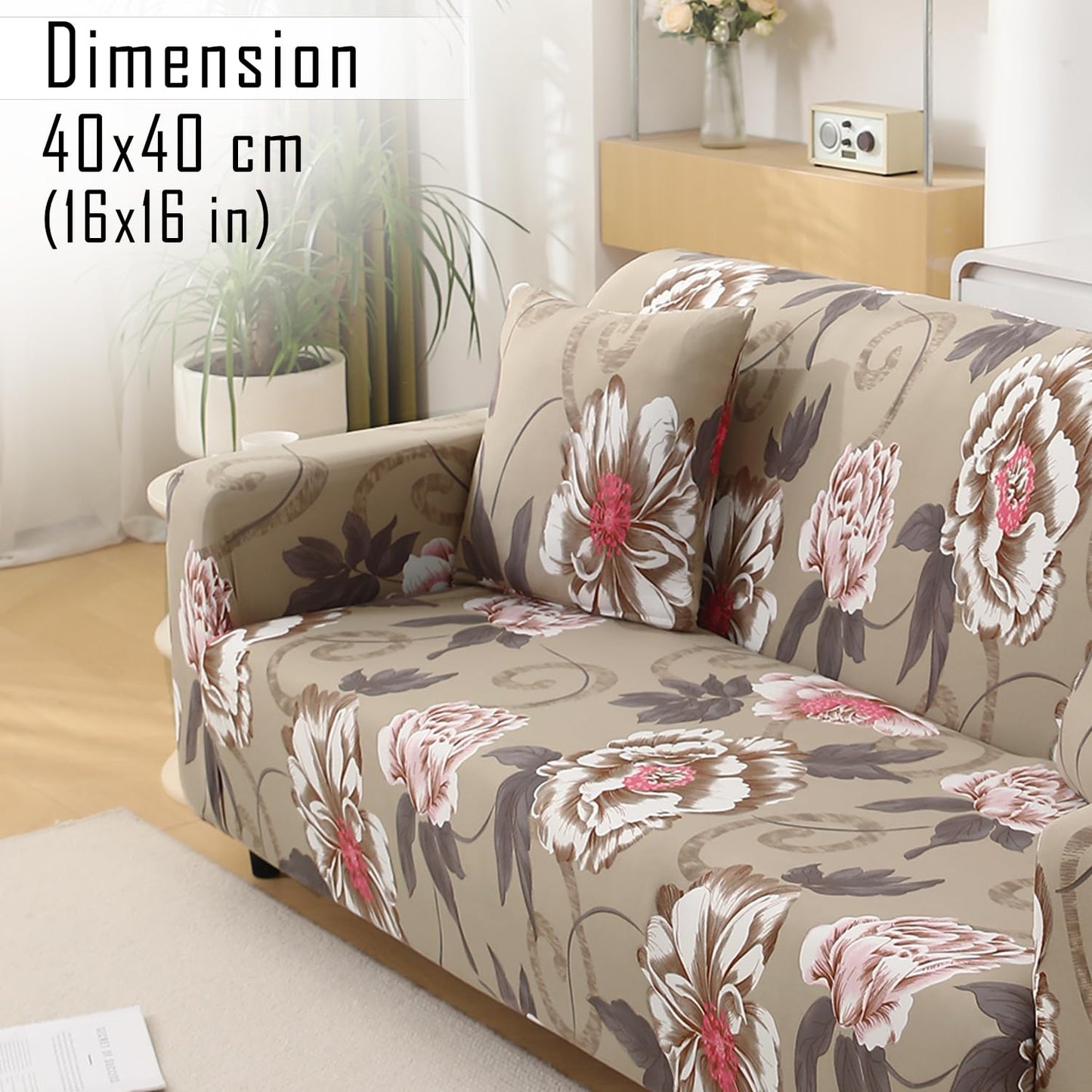Buff Brown Geum Printed zippered sofa pillow covers Set of 2