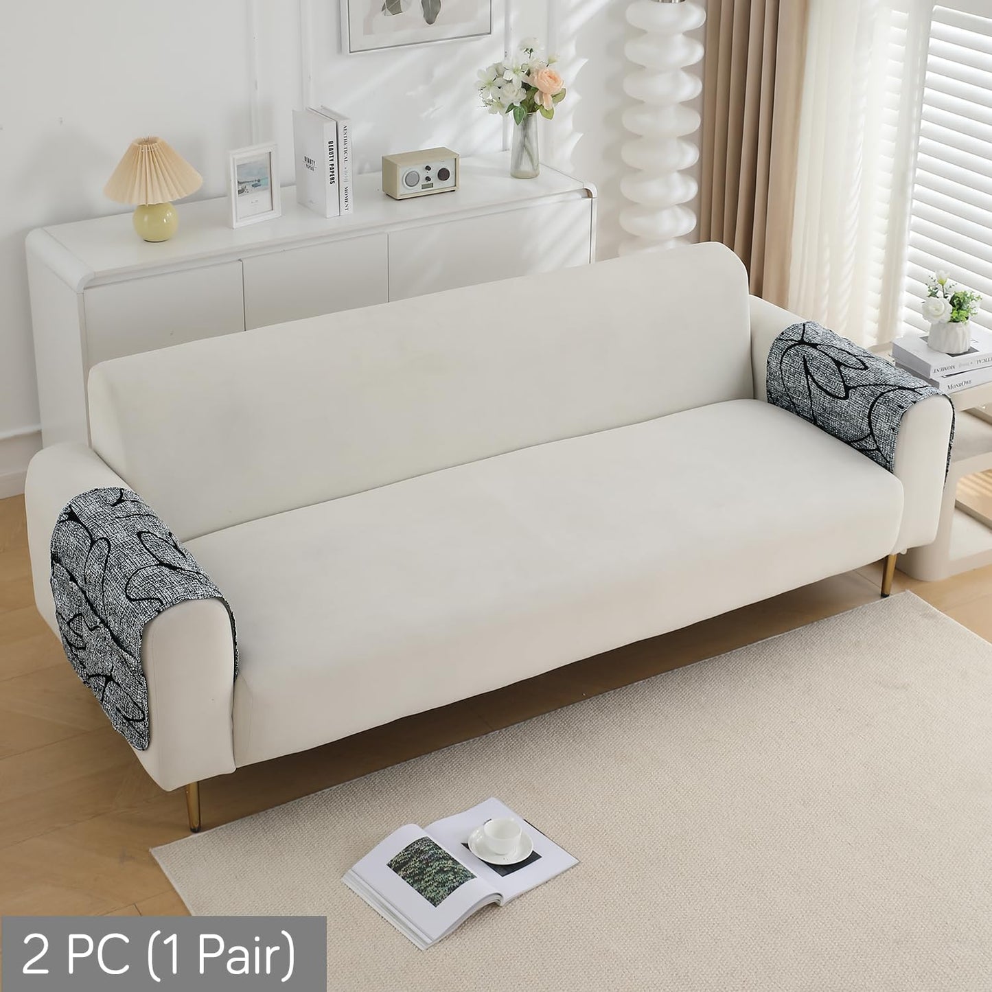 Water Repellent & Waterproof Sofa Armrest Covers with Pockets (Set of 2) - Intense Grey Abstract Floral