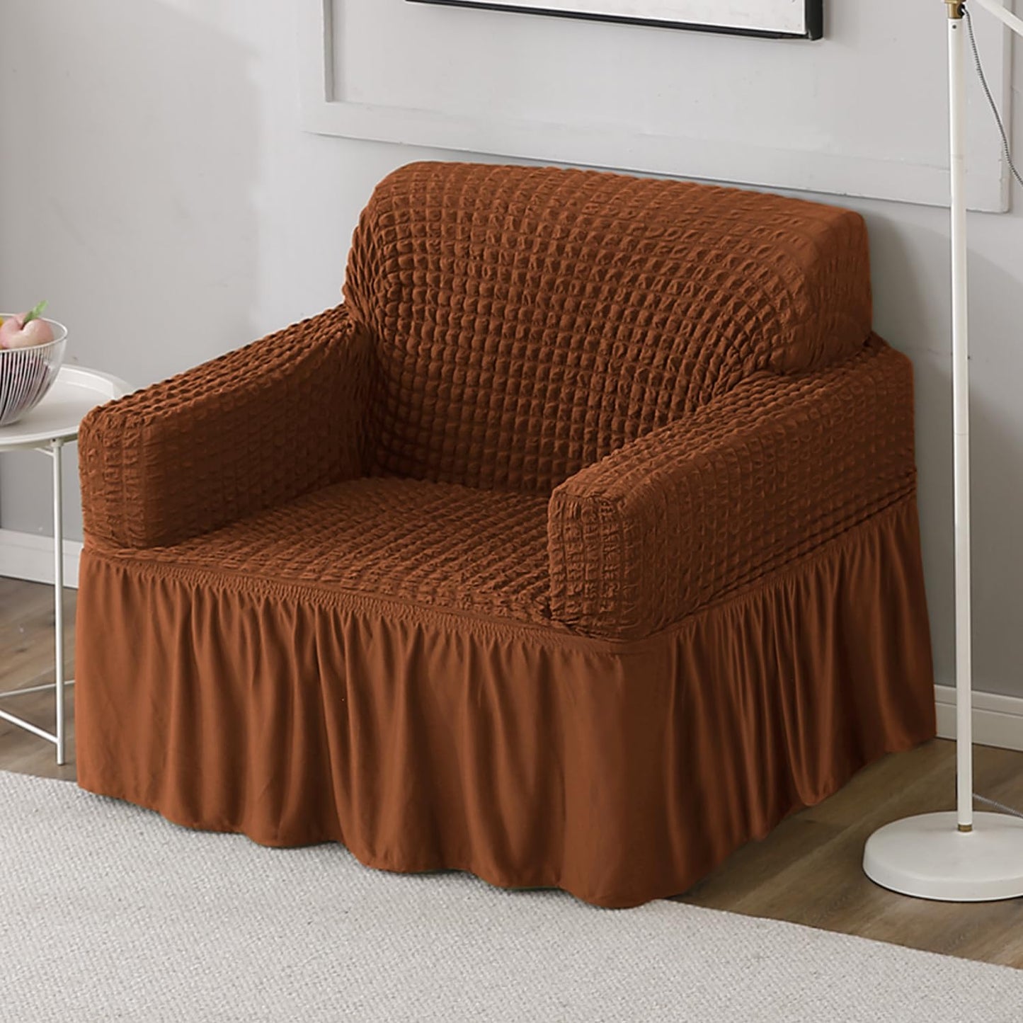 Chocolate Brown Single seater Elastic Turkish Bubble Frill sofa cover set