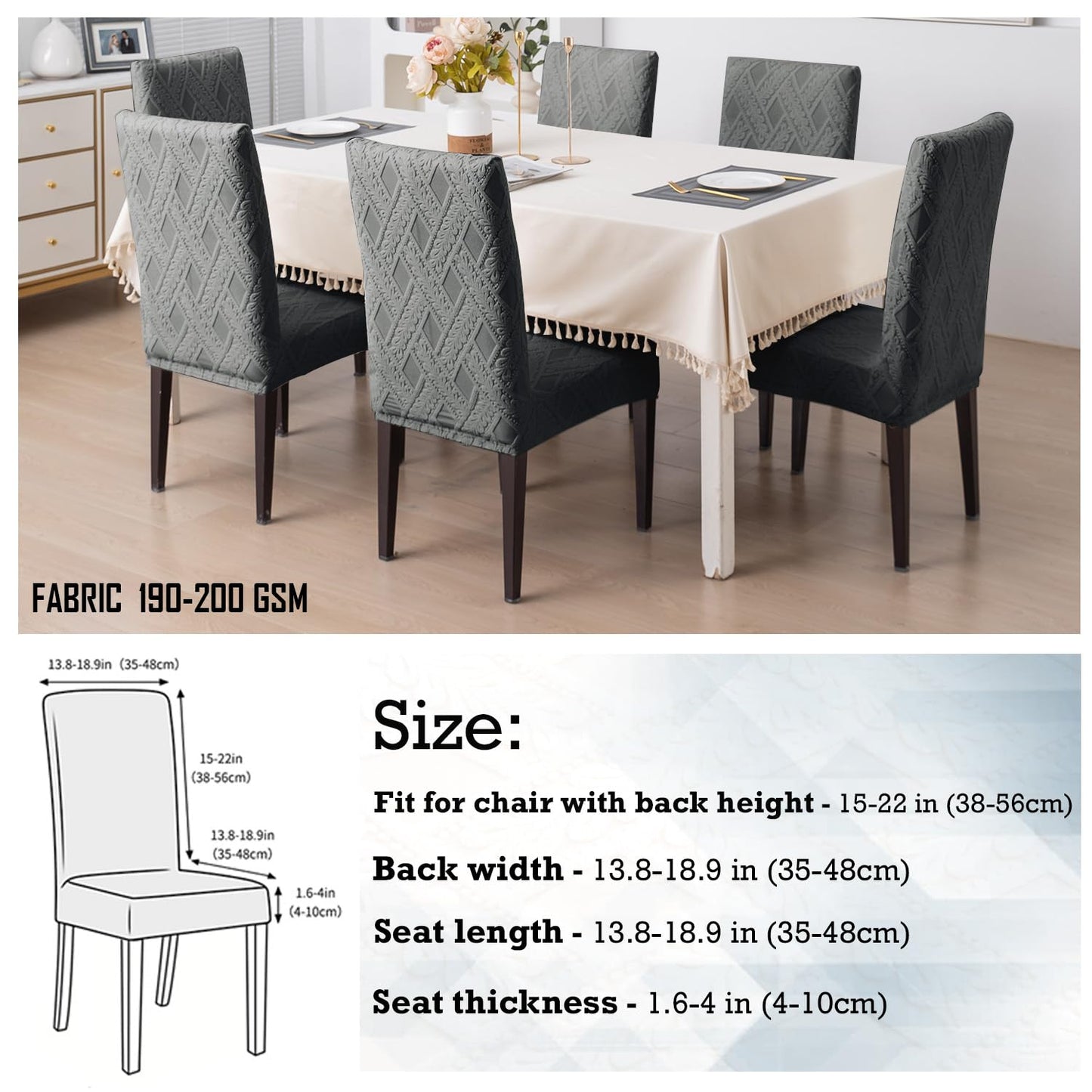Chair Cover Set of 1/2/4/6, 190 GSM Jacquard, Dark Grey