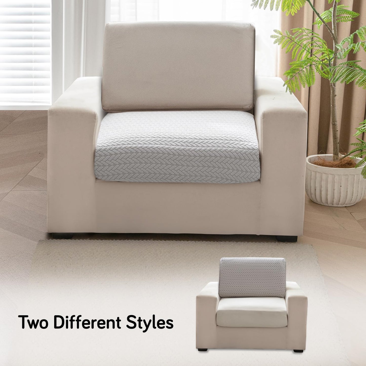 Stretchable Thick Jacquard Textured Seat Couch Cushion Cover for 1/2/3 Seaters, Light Grey