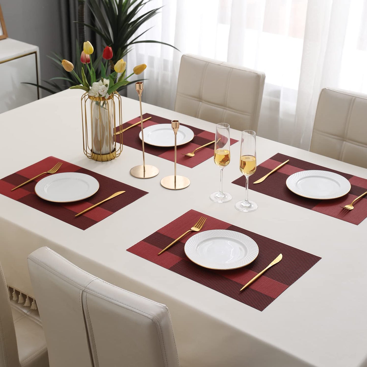 PVC Dining Table Mats, Ruby Red