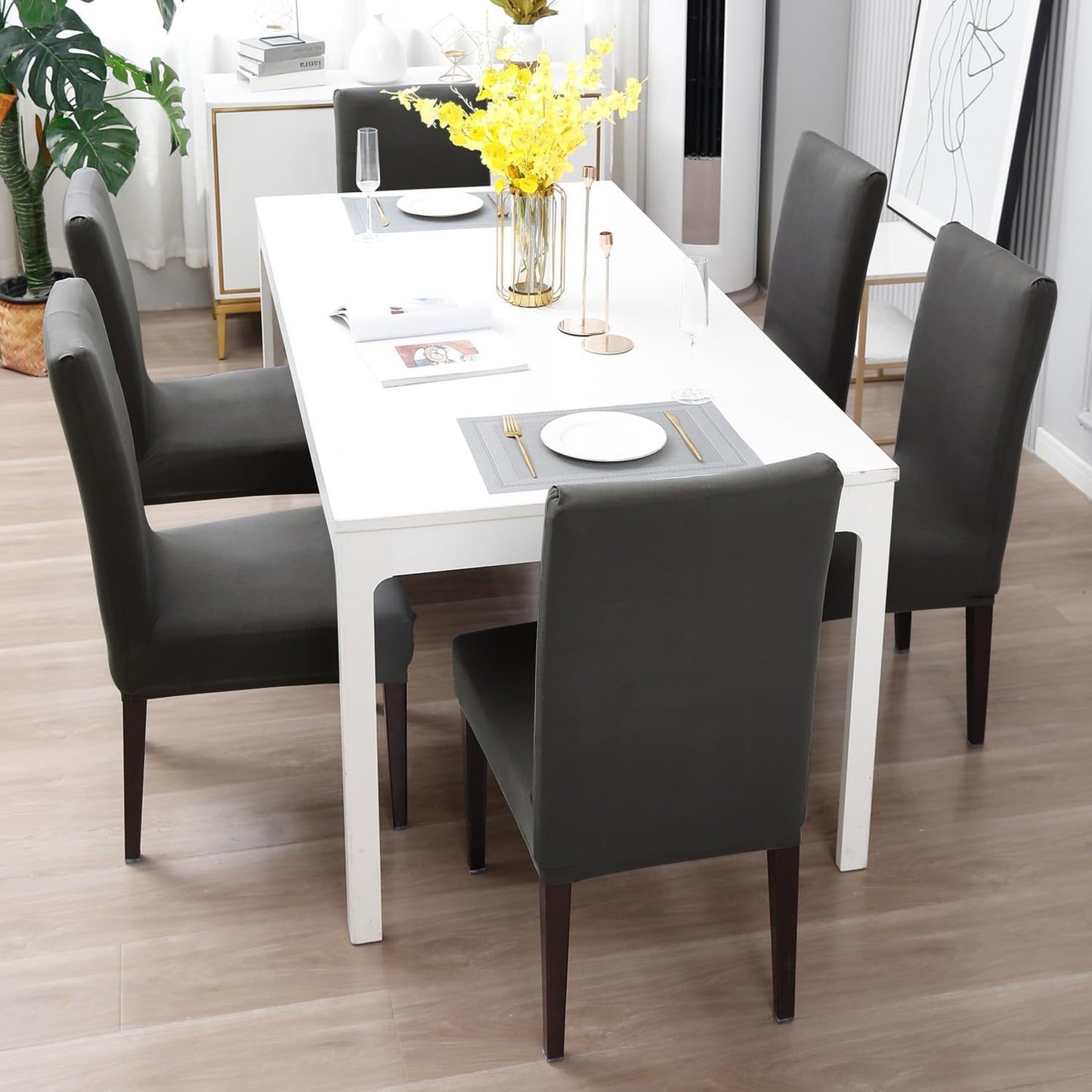 Dining Chair Cover Seater Stretchable Elastic Slipcovers, Dark Grey
