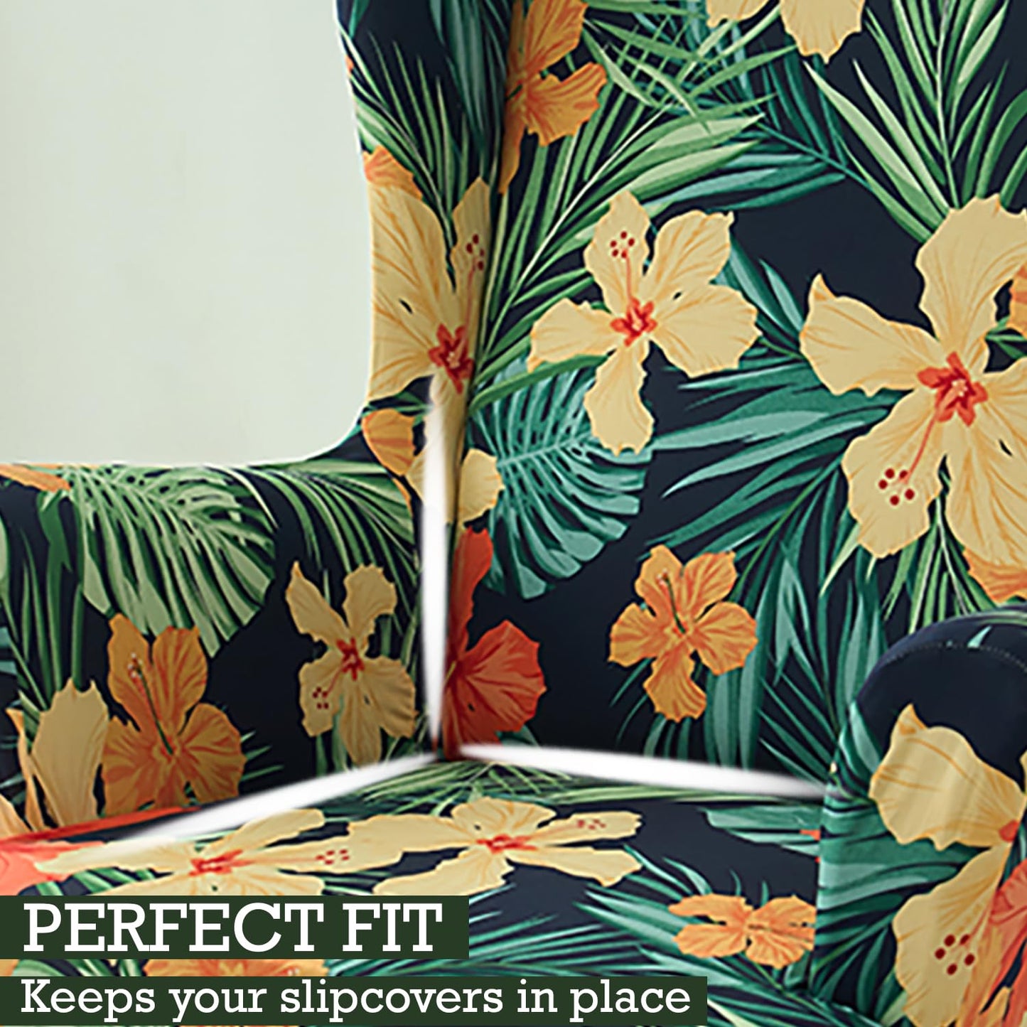 Sea Green Hibiscus Elastic Wing Chair Covers