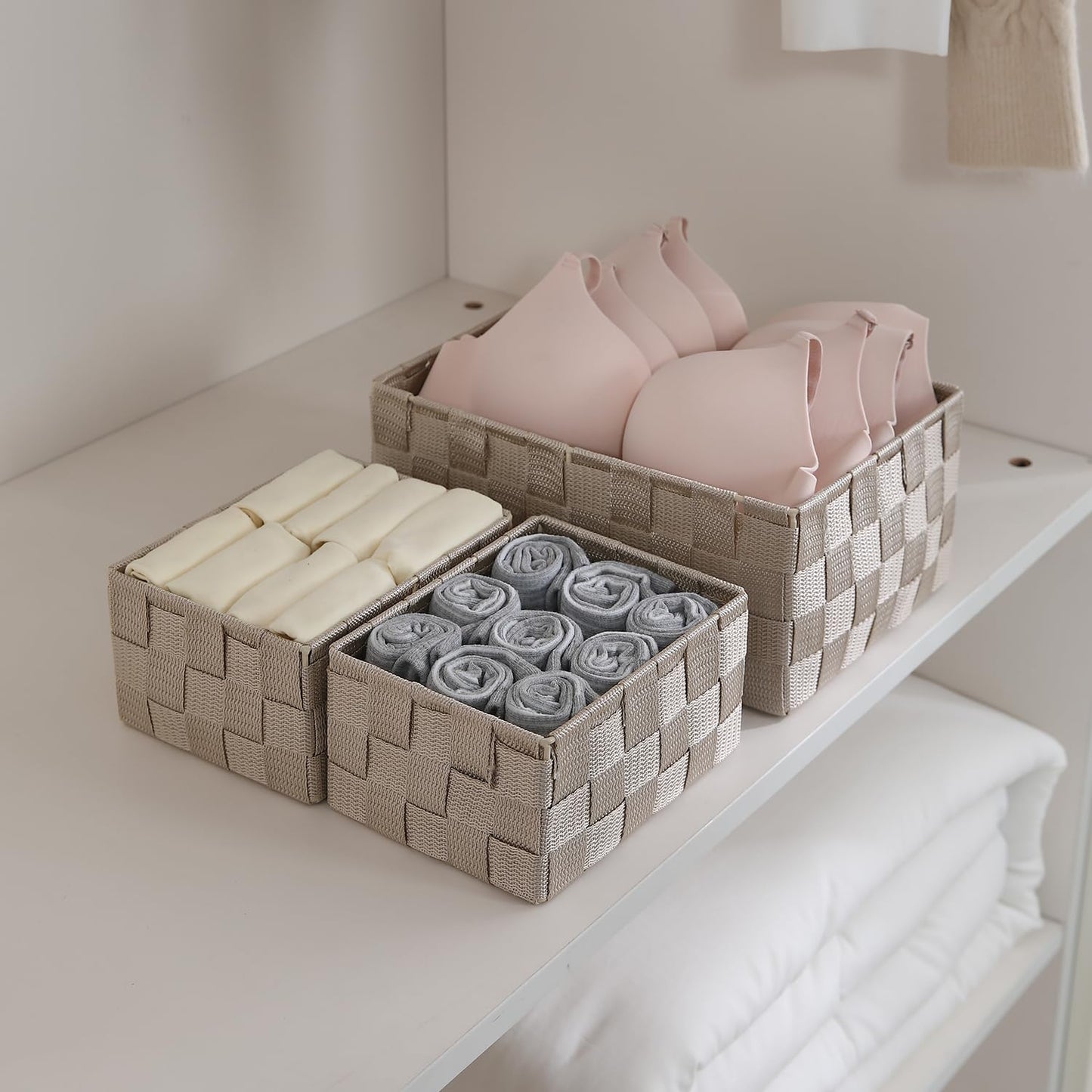 Nylon Storage Basket Desk Organizer, Beige