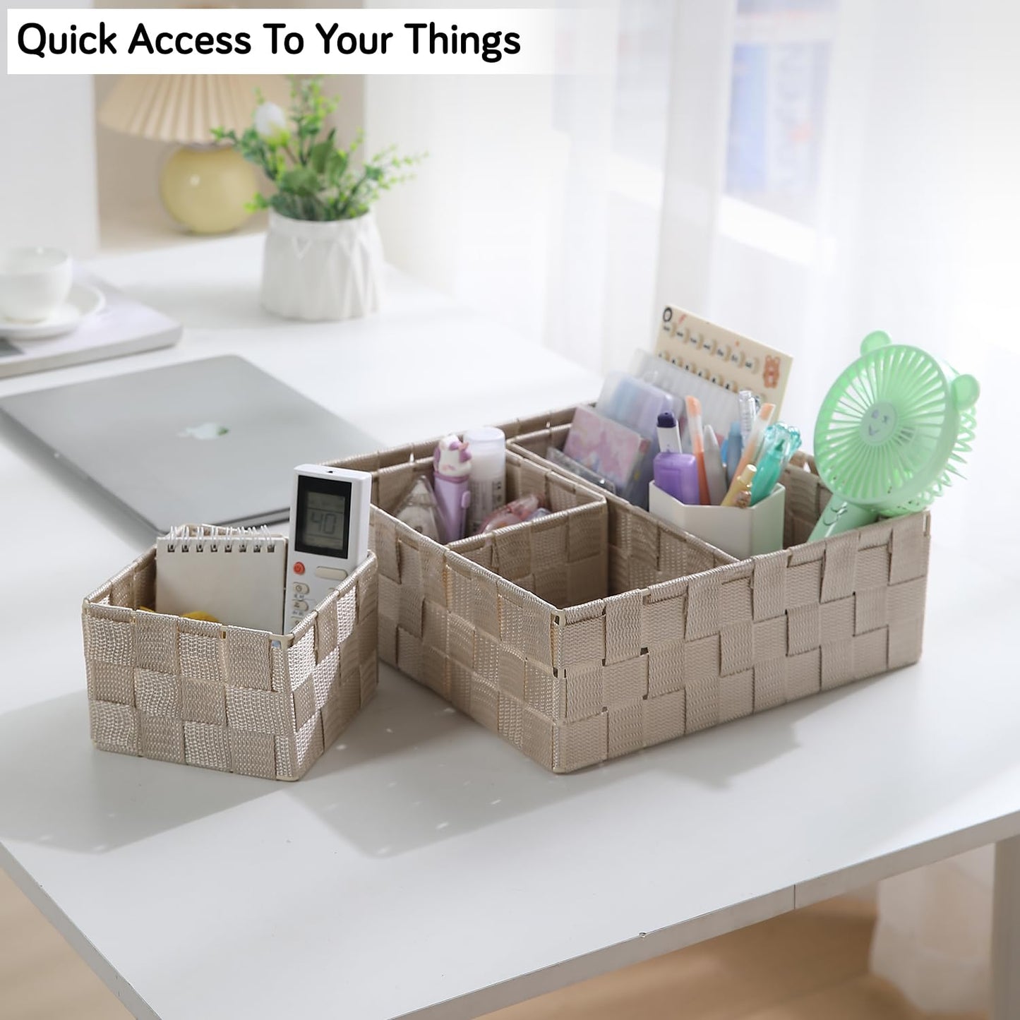 Nylon Storage Basket Desk Organizer, Beige