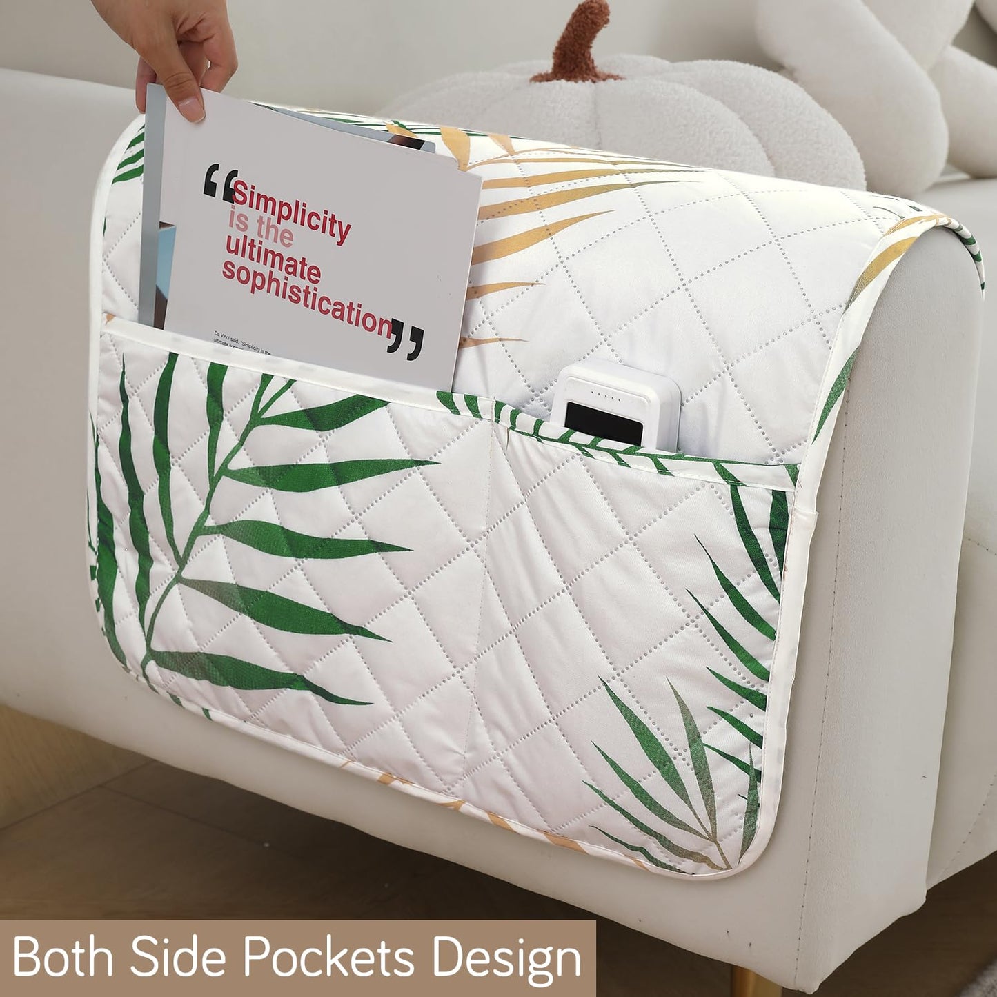 Quilted, Waterproof and Anti-Slip Sofa Cover Mat, Palm Leaves Forest Green