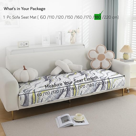 Quilted, Waterproof and Anti-Slip Sofa Cover Mat, Curved Lines Pearl White