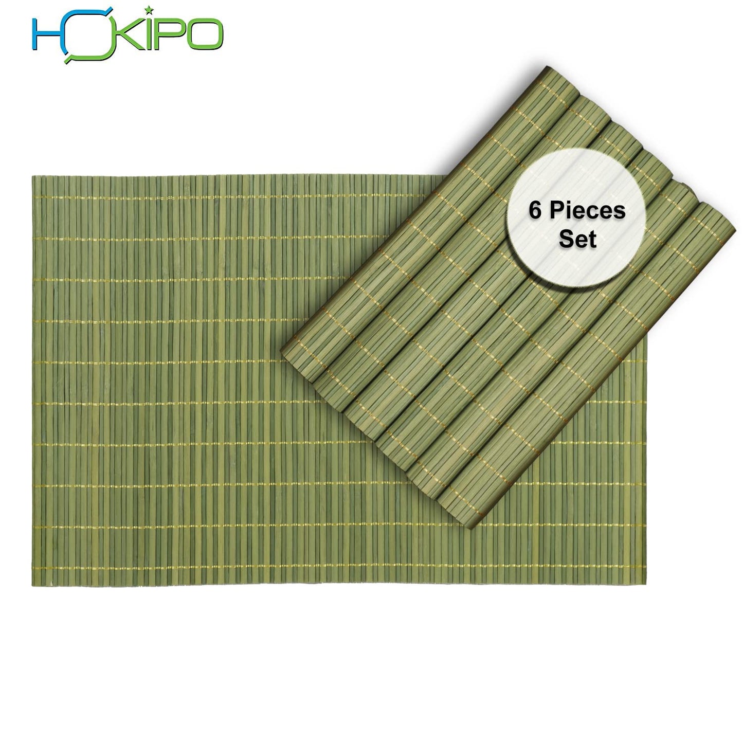 Heat Resistant Bamboo Table Mats Set of 6, 45 x 30 cm, Green