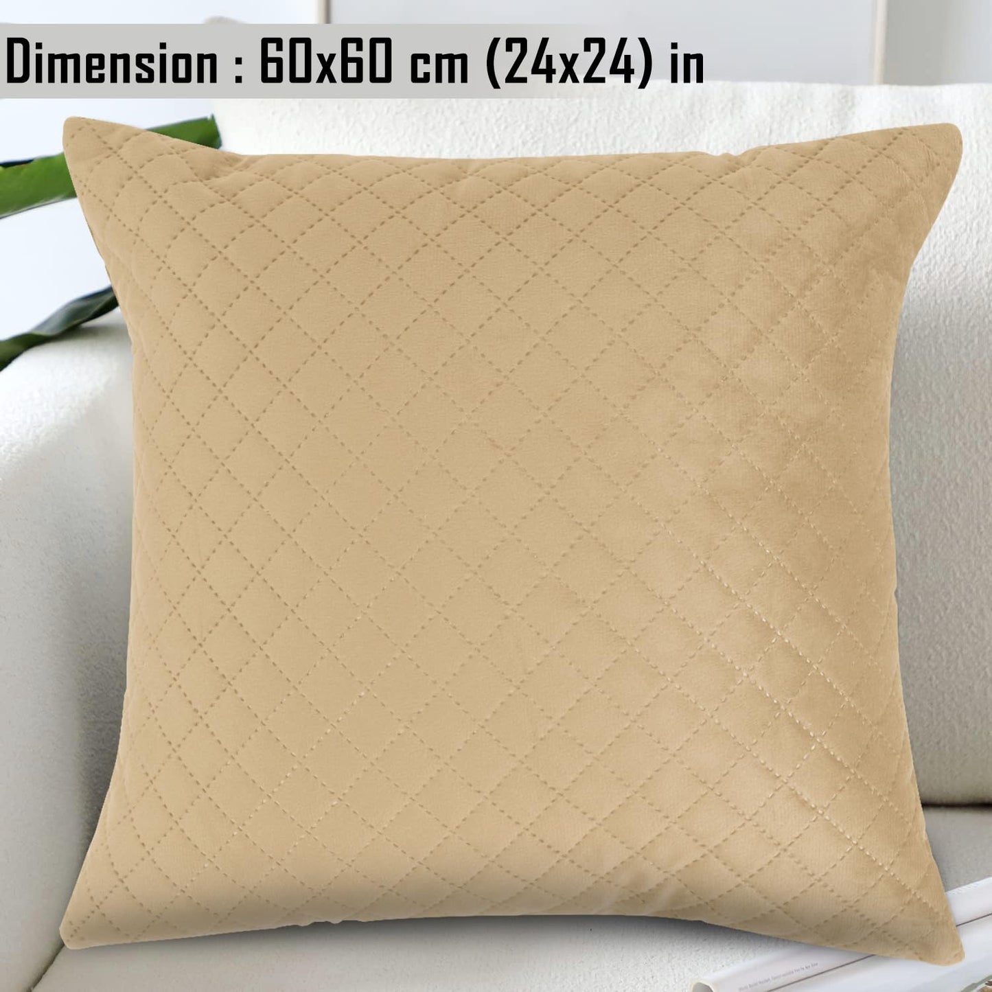 Quilted Velvet Sofa Cushion Cover Pack of 2, Natural Beige