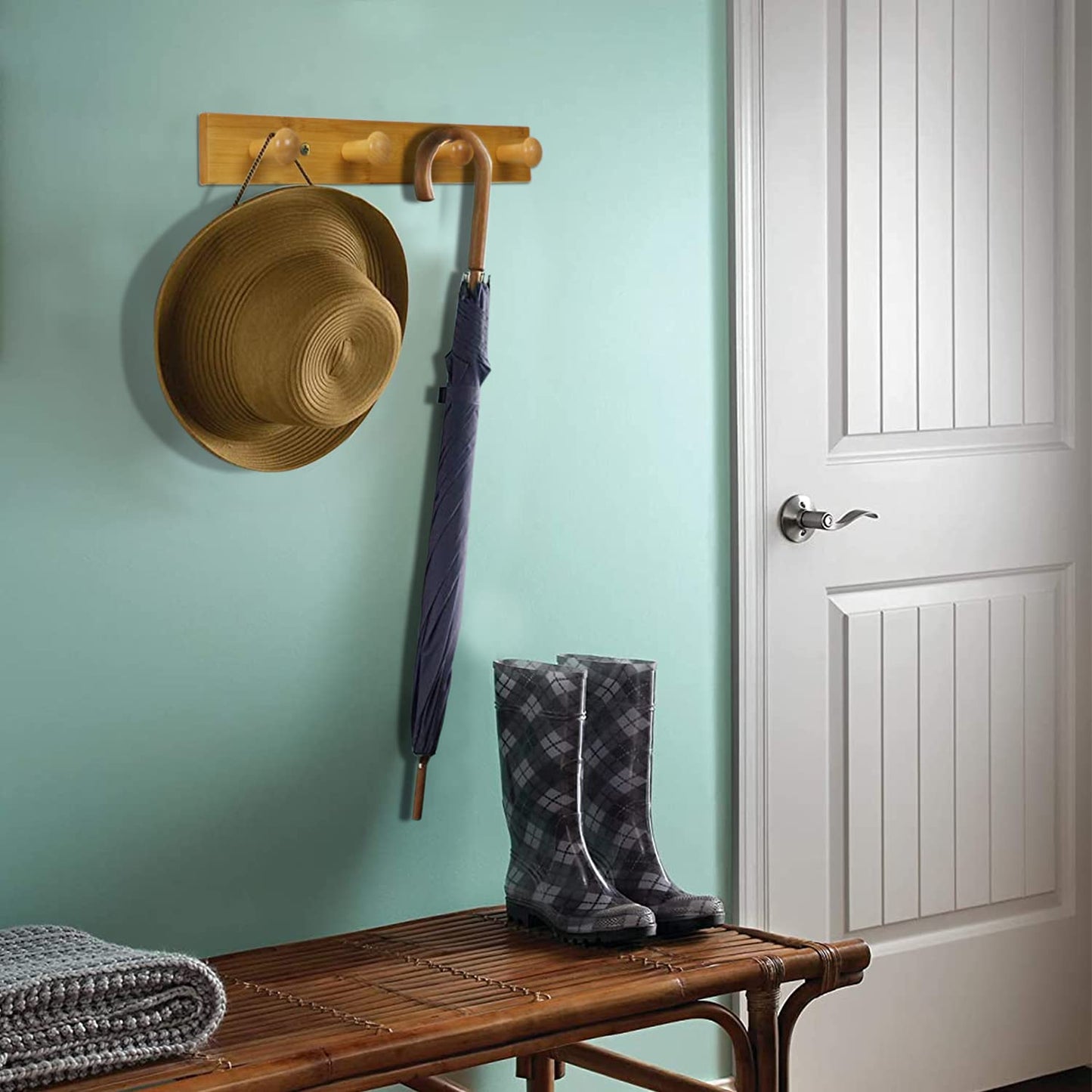 Bamboo Wooden Heavy Duty Wall Mounted Hooks for Hanging - 3/4/5 Hooks | Hook Rail for Clothes