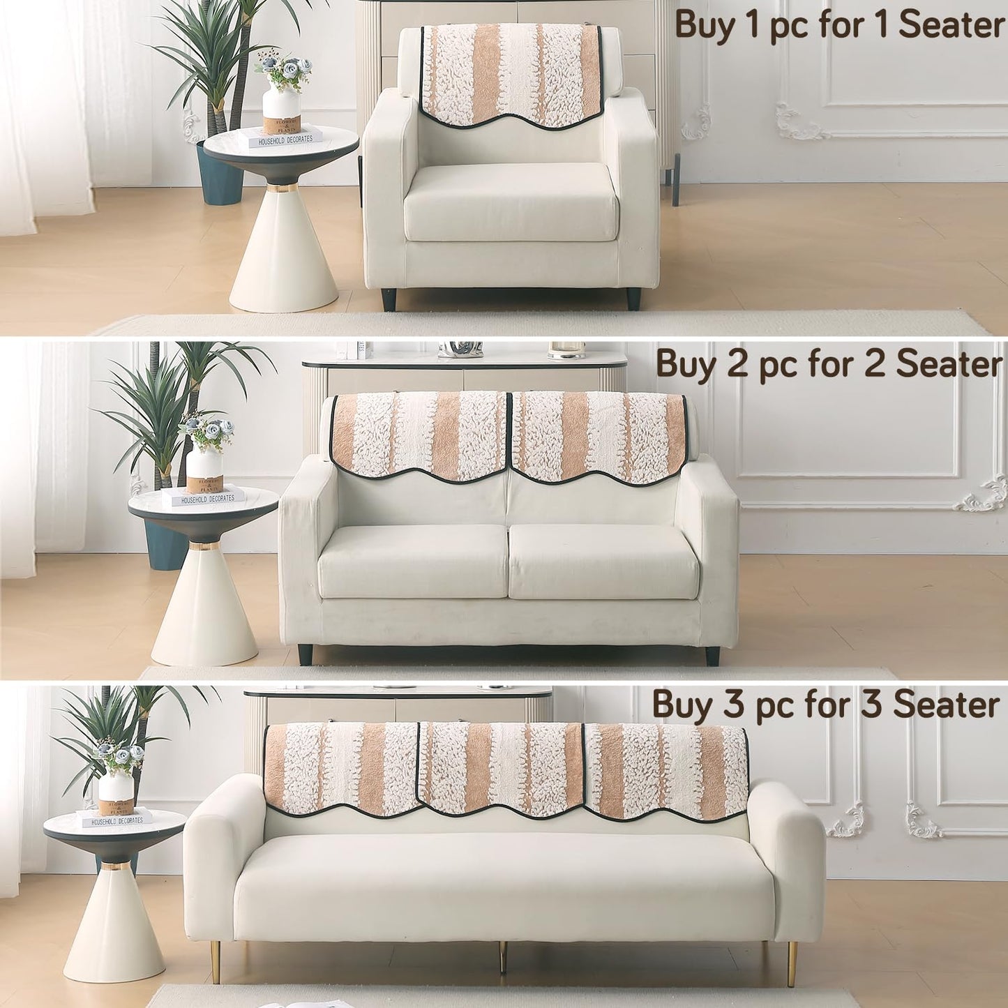 Luxury Wavy Plush Anti-Slip Sofa Cover Mats - Desert Brown